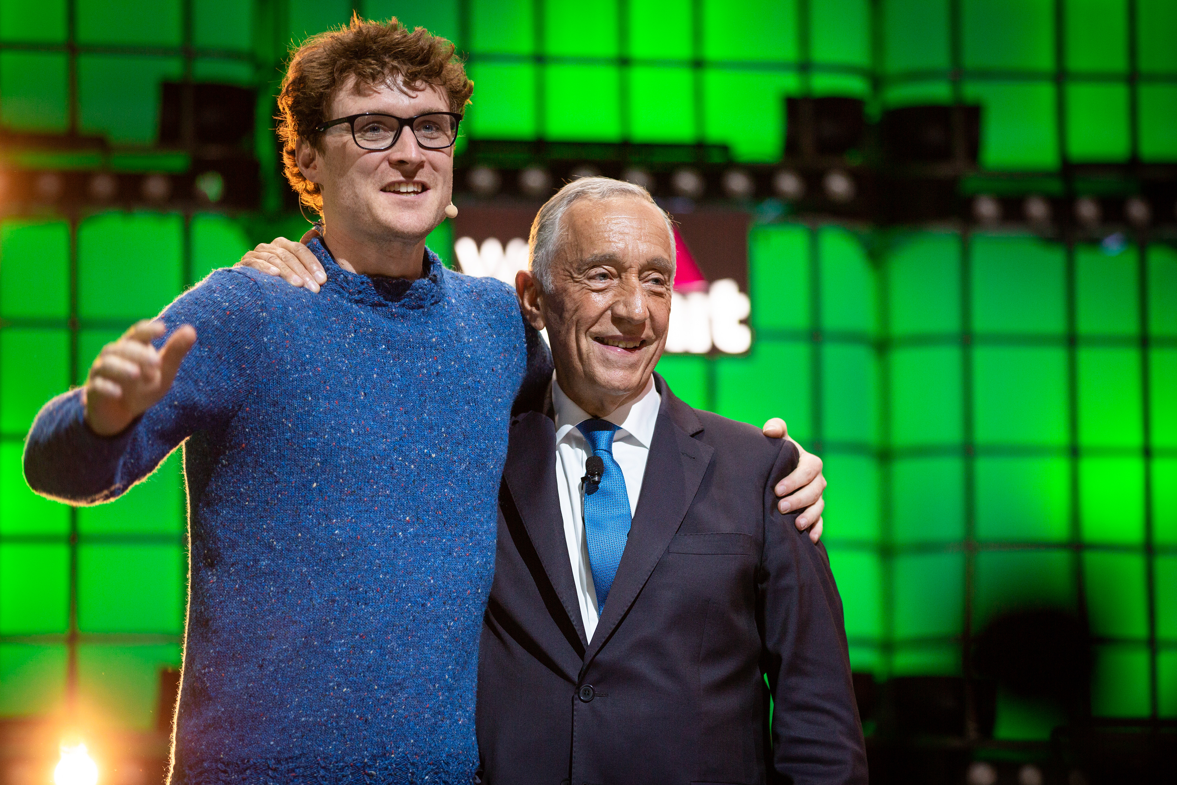 Paddy Cosgrave, the founder of Web Summit, embrace the Portuguese Presidente, Marcelo Rebelo de Sousa