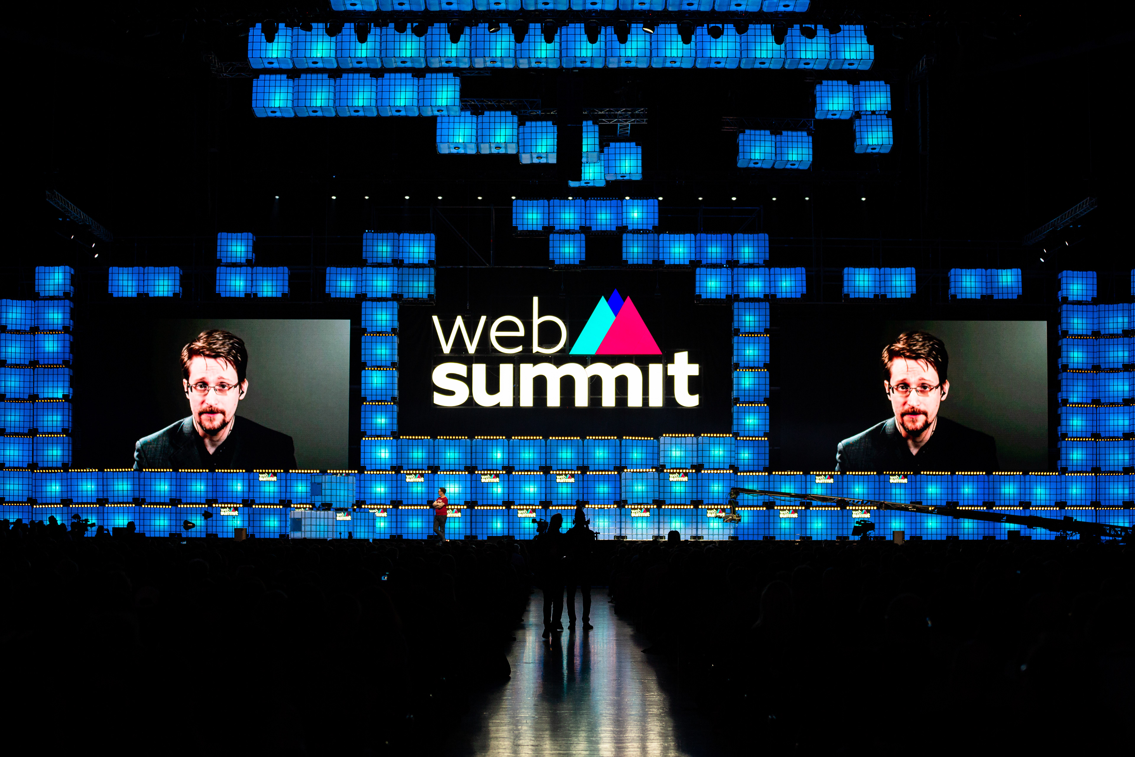 Edward Snowden speaking via videoconference