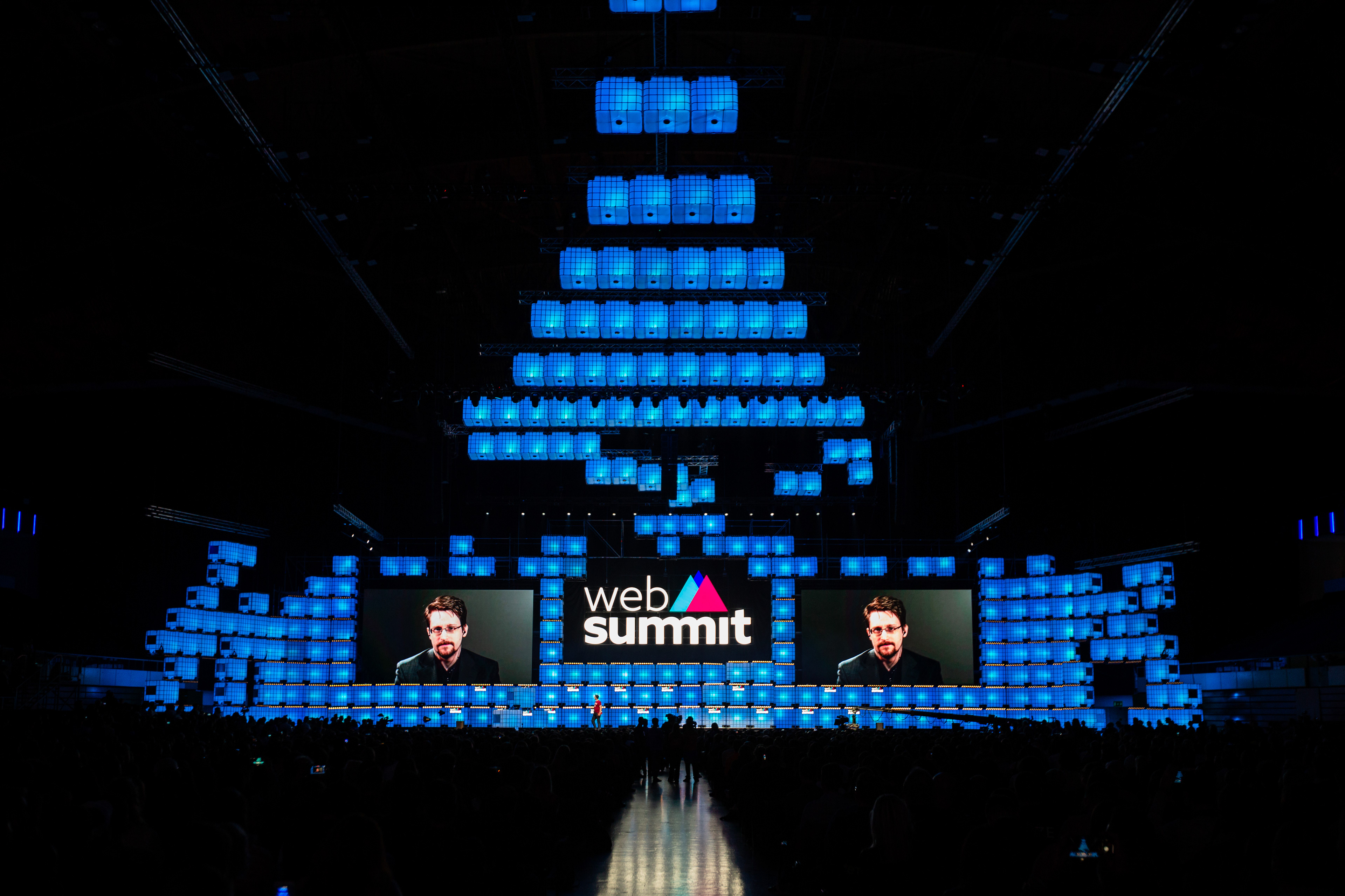 Edward Snowden speaking via videoconference