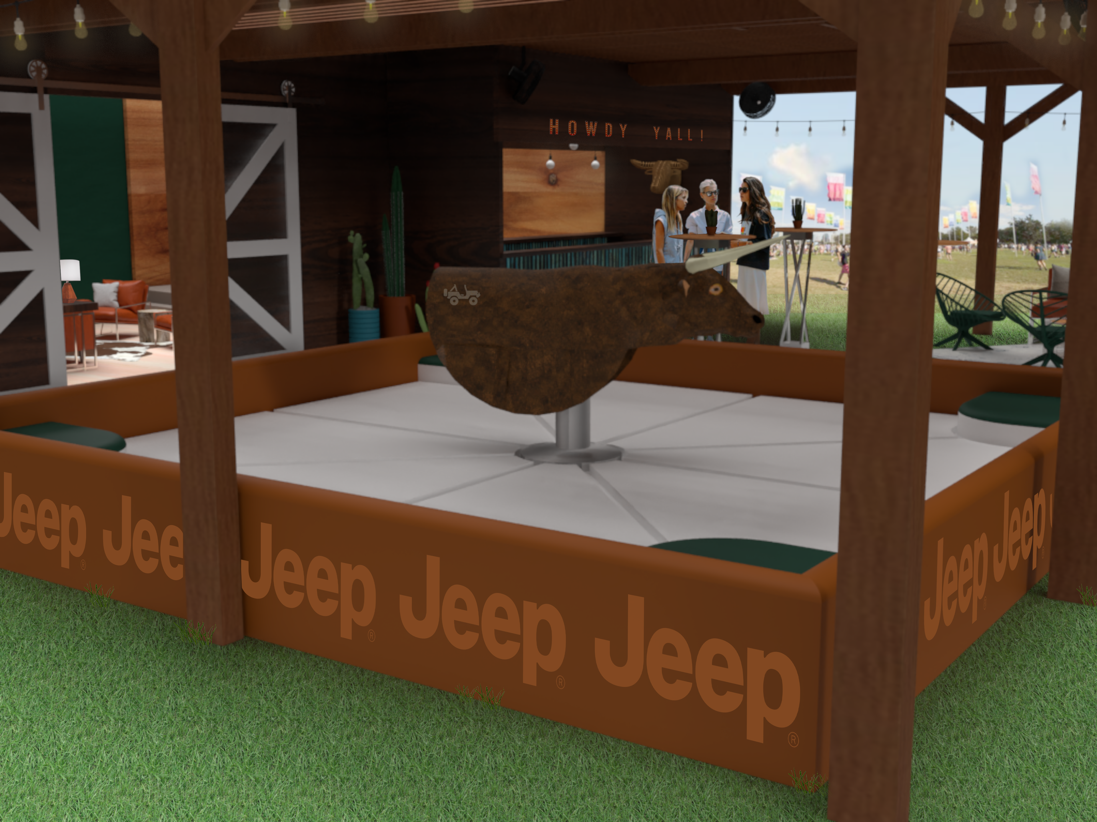 A mechanical bull is the main event at this cowboy hoedown