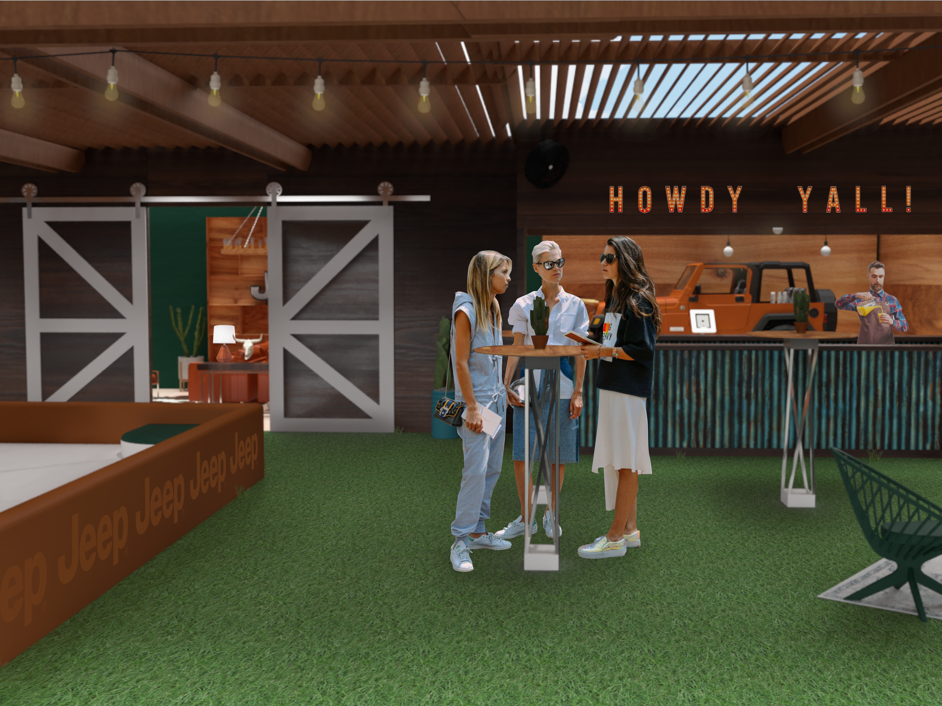 Jeep enthusiasts are able to relax at the lounge and watch other festival goers on the mechanical bull