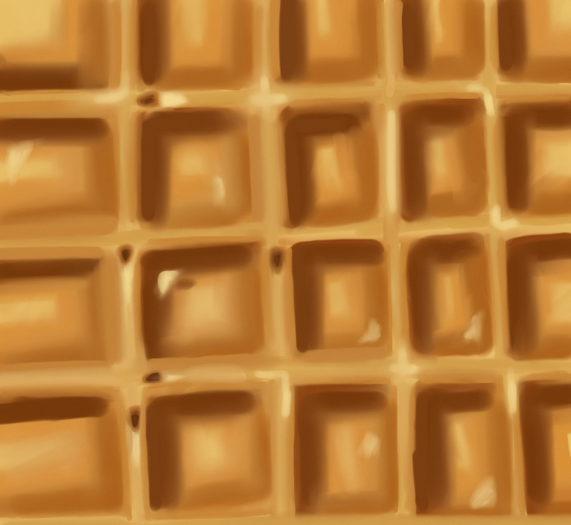 Digital painting study — texture and lighting practice focused on rendering golden waffle surfaces with soft shadows. (Procreate)