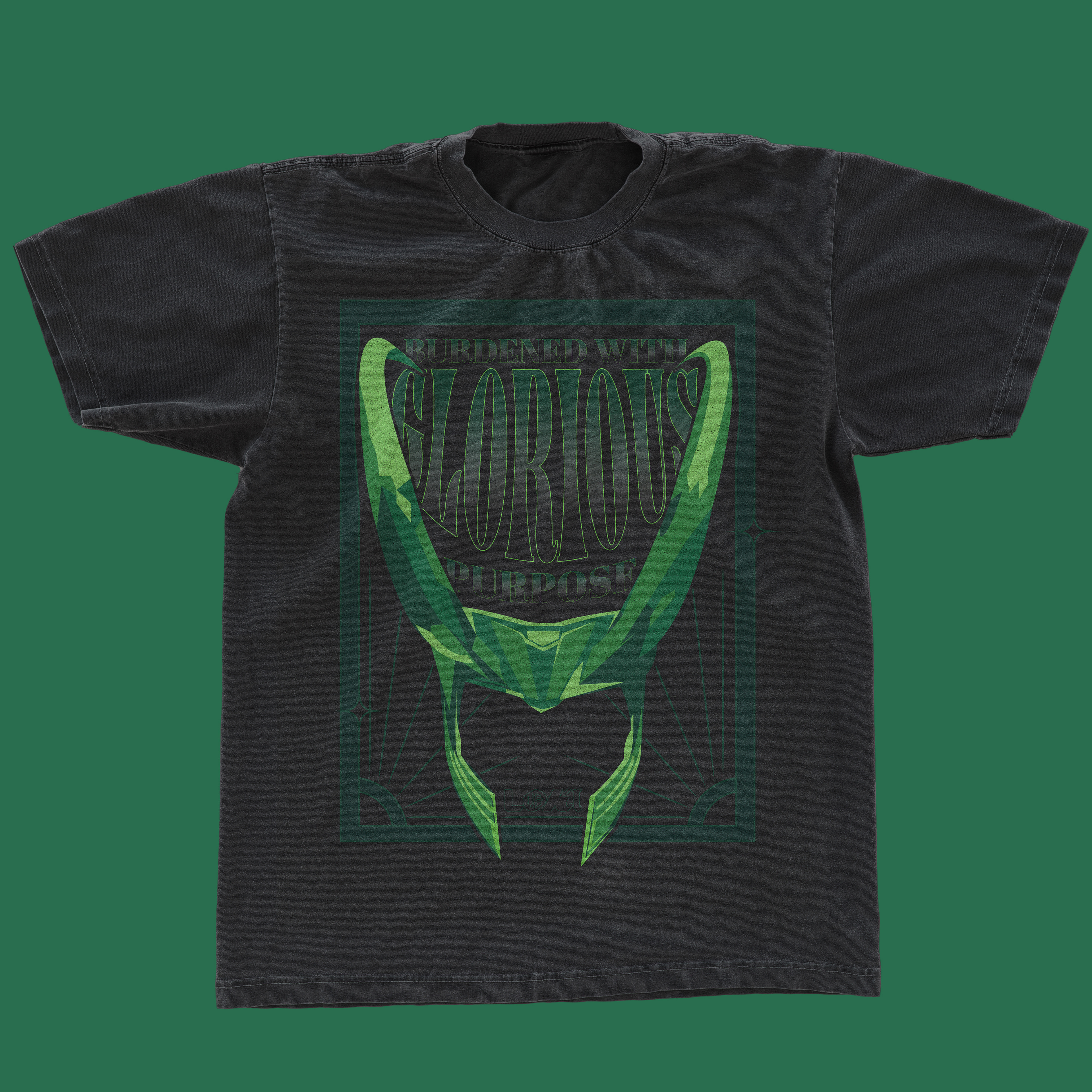 I conceptualized this design after obsessing over Loki Season 2. I wanted my own Loki merchandise that was edgy with subtle nods to a tarot card.