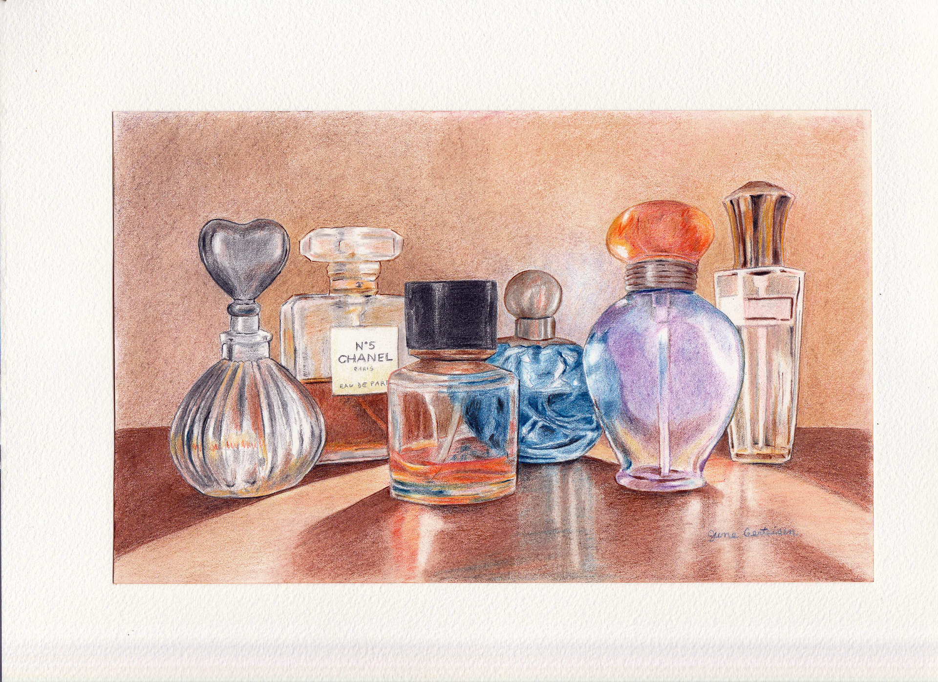 Chanel No5, 2026. Colored pencil, 7 x 10 inches.
