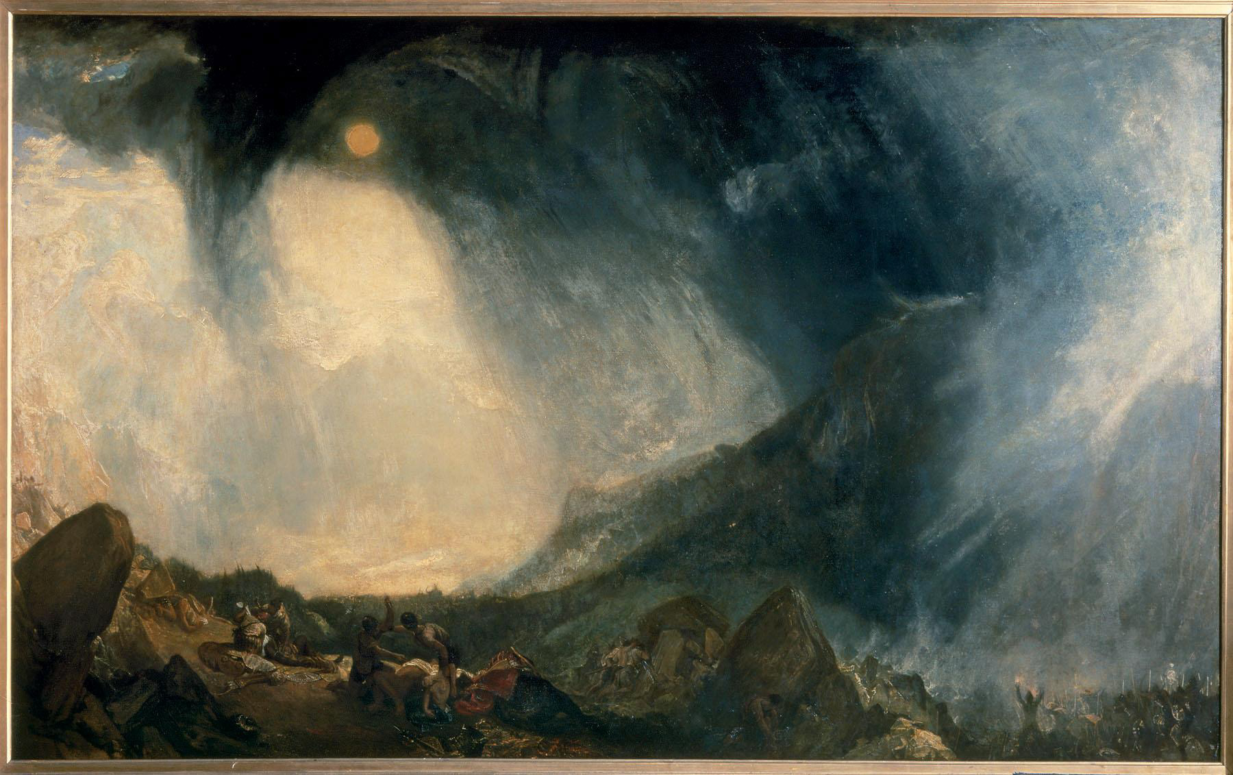 Showing a painting of "Snow Storm Hannibal and his Army Crossing the Alps" by William Turner