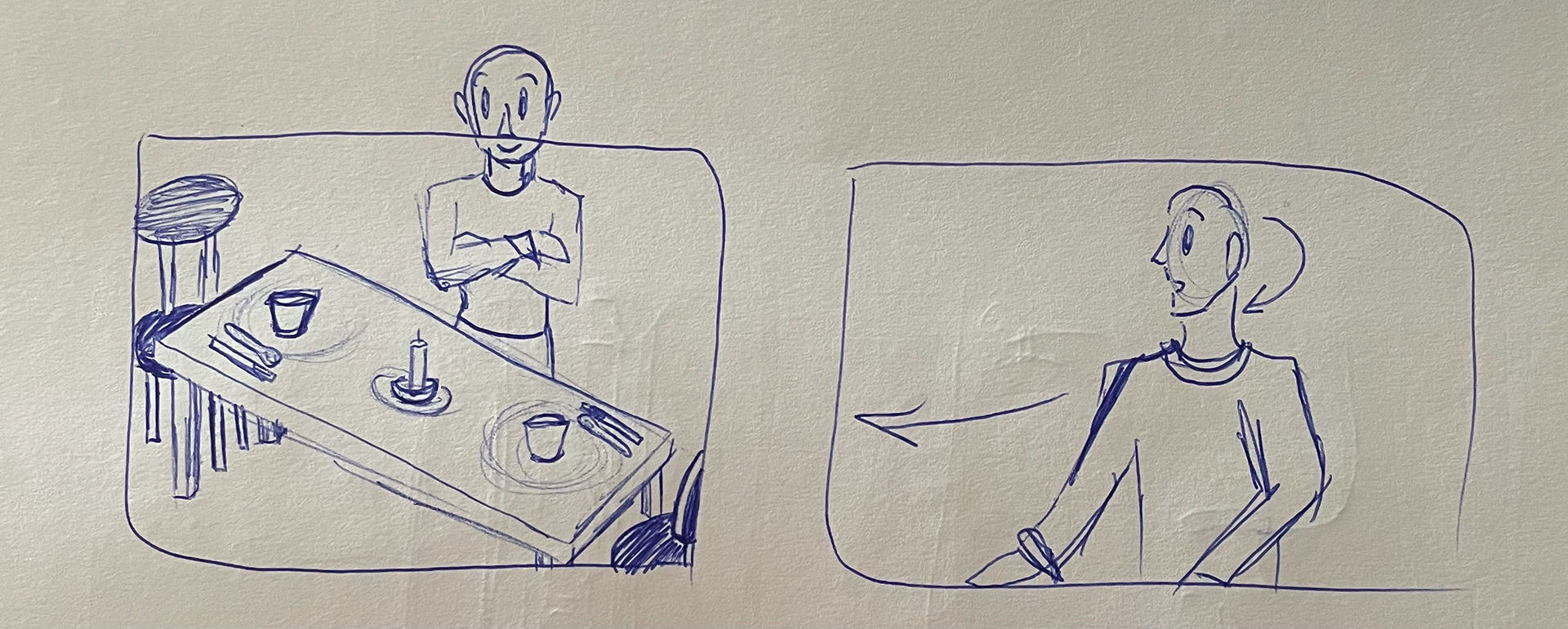 Left: User looks over their "good work". Right: Knock, knock! Someone is at the door.