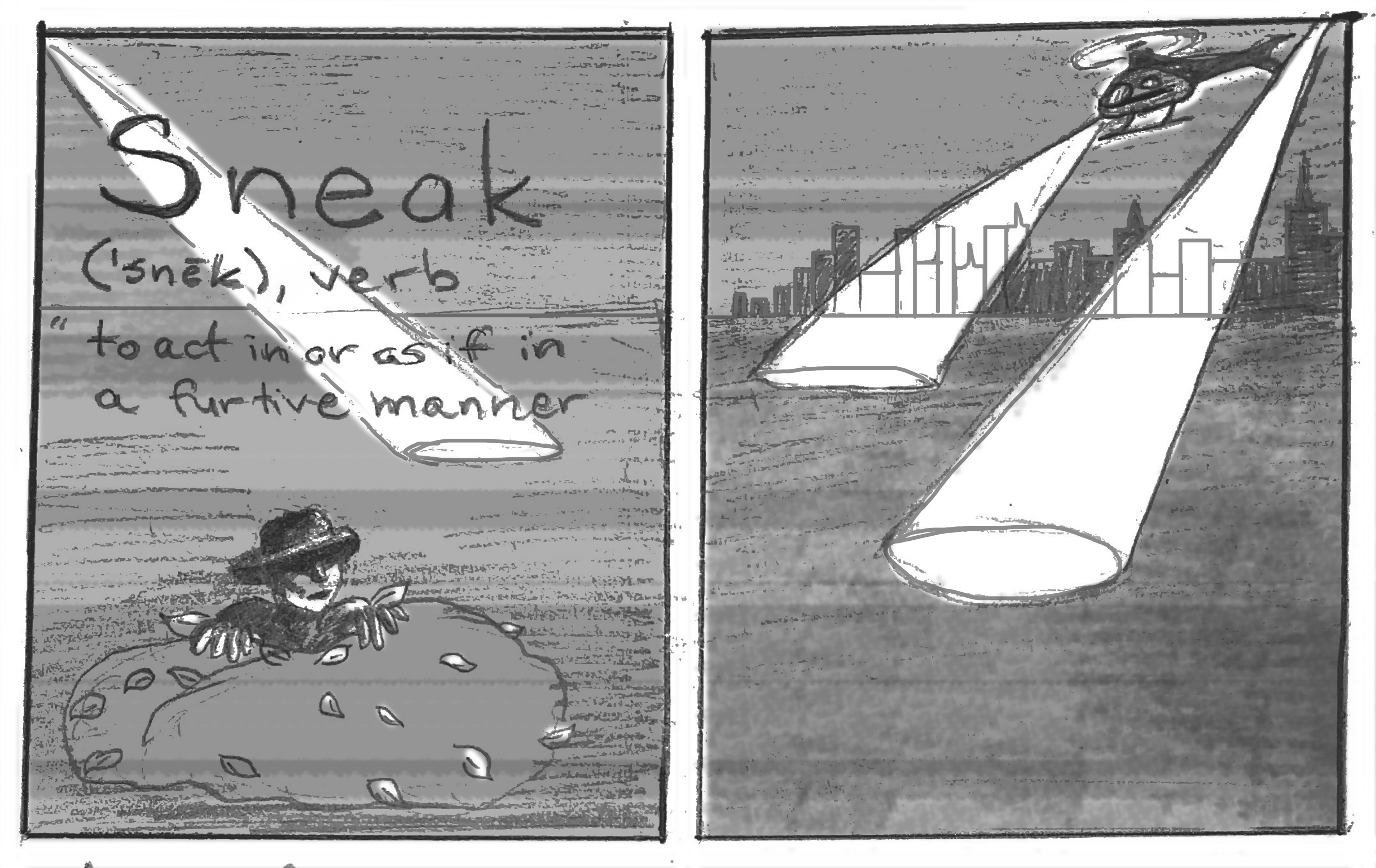 Early sketch for the "Sneaking" topic page in our zine.