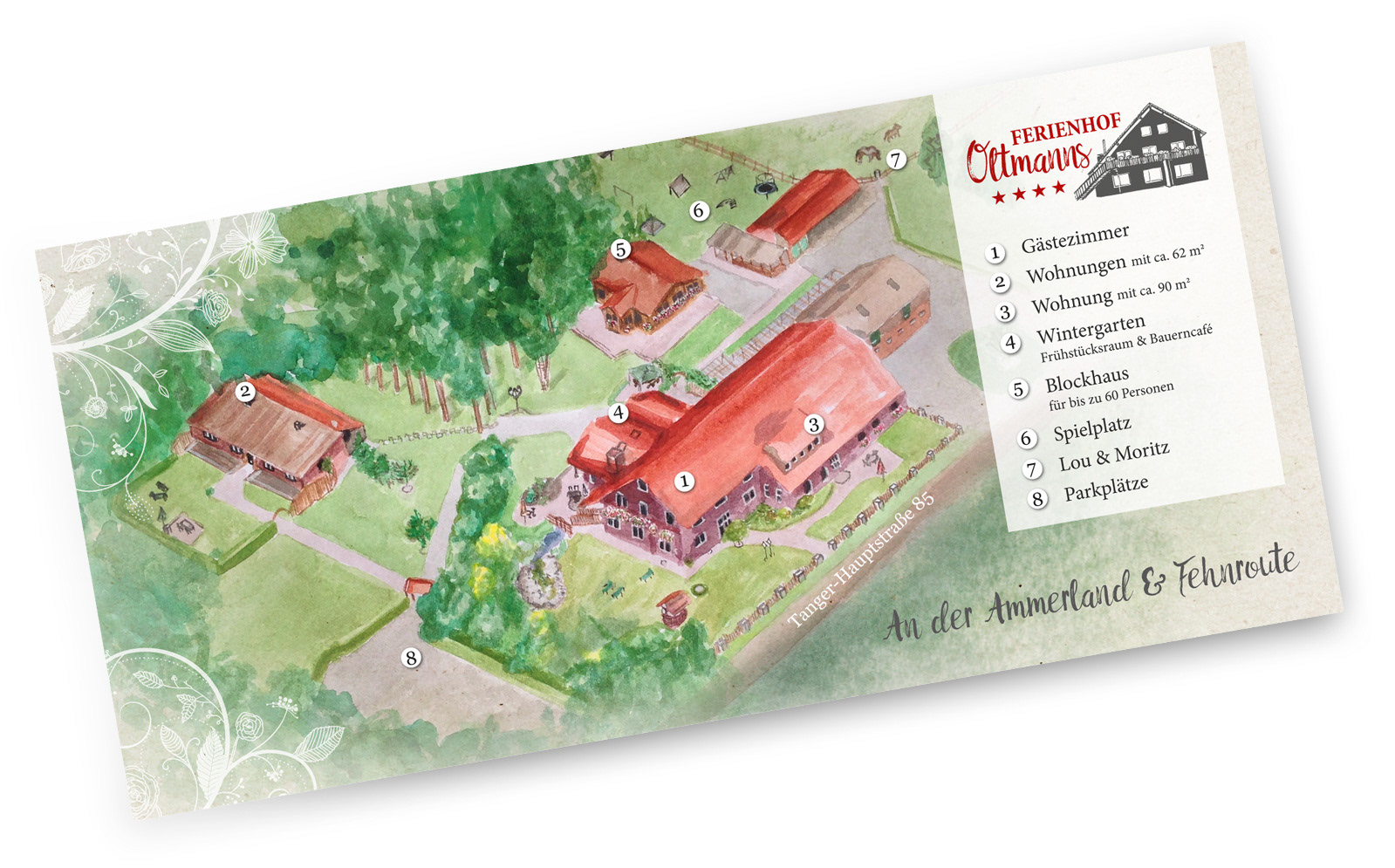 Lageplan, Übersichtskarte, Aquarellzeichnung