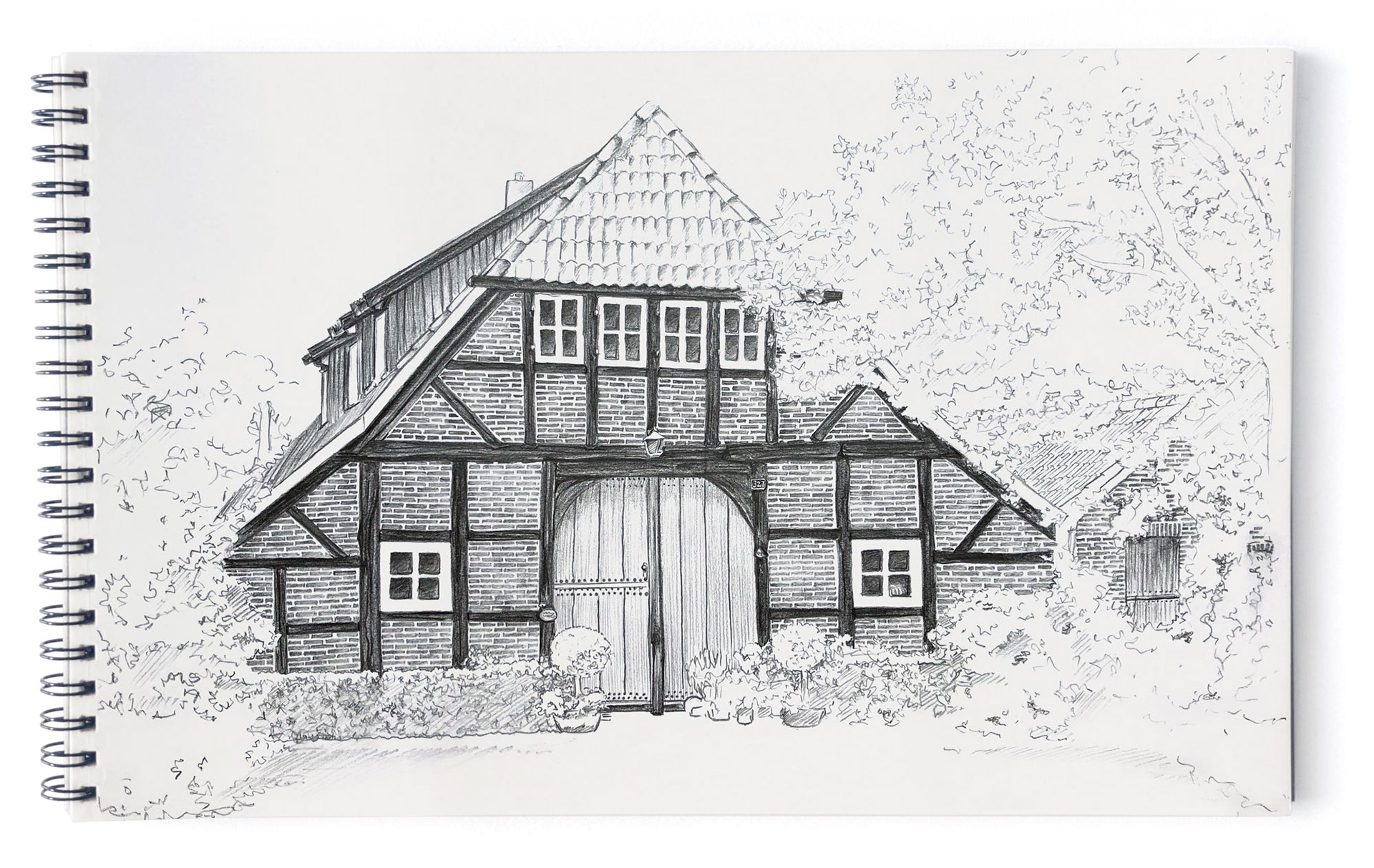 Bleistift-Zeichnung Fachwerkhaus