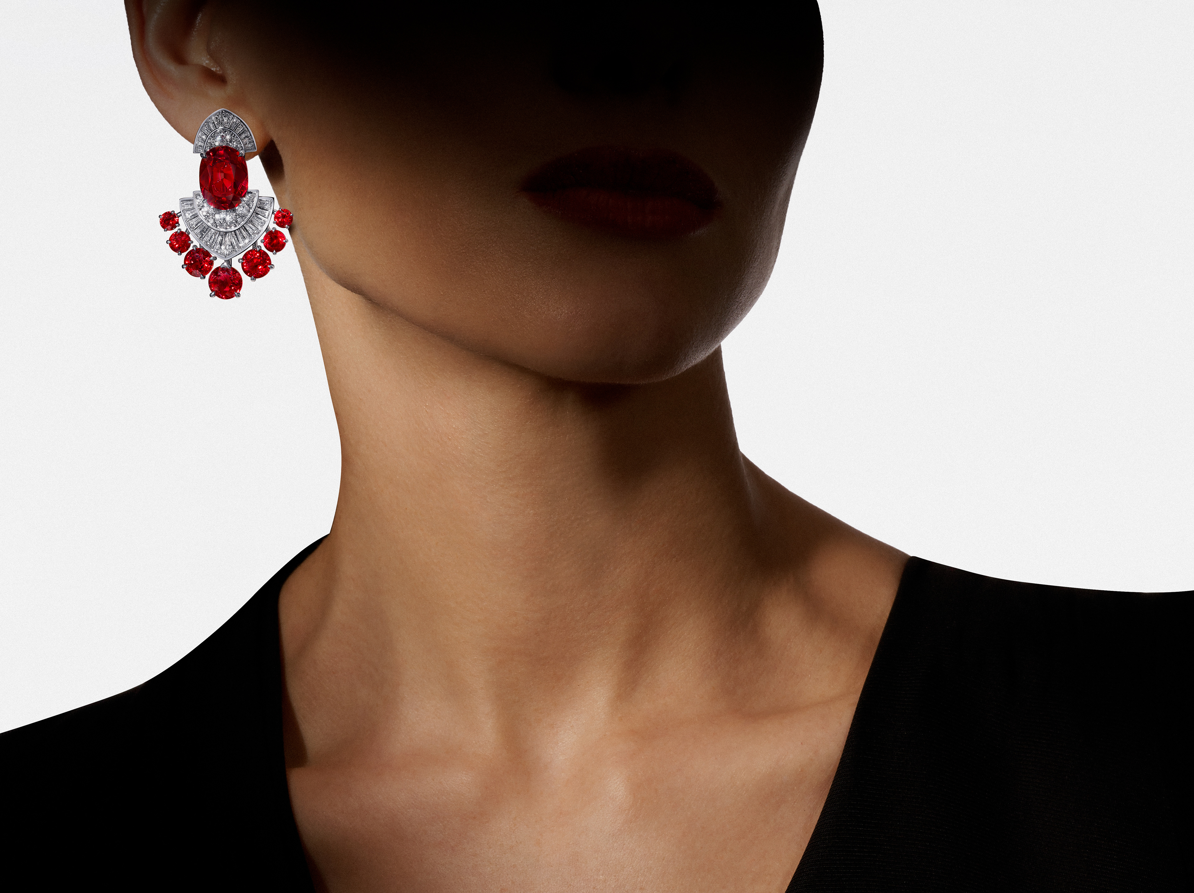 Intensely rich in colour. Graff artisans are masters of contrast, pairing exceptional white diamonds with extraordinarily rare rubies to emphasise their vibrancy.
