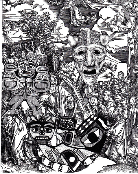 Dialogue with Dürer Series, 2012-14. Collage on Paper, 8 x 10 in. 