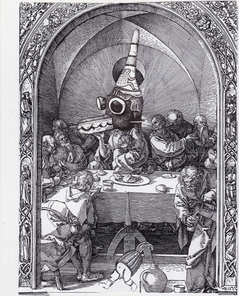 Dialogue with Dürer Series, 2012-14. Collage on Paper, 8 x 10 in. 