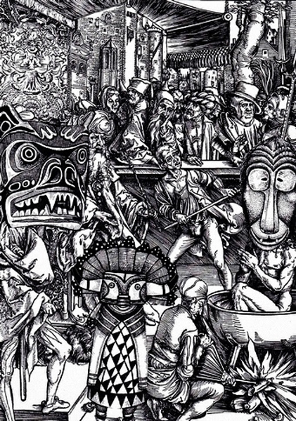 Dialogue with Dürer Series, 2012-14. Collage on Paper, 8 x 10 in. 