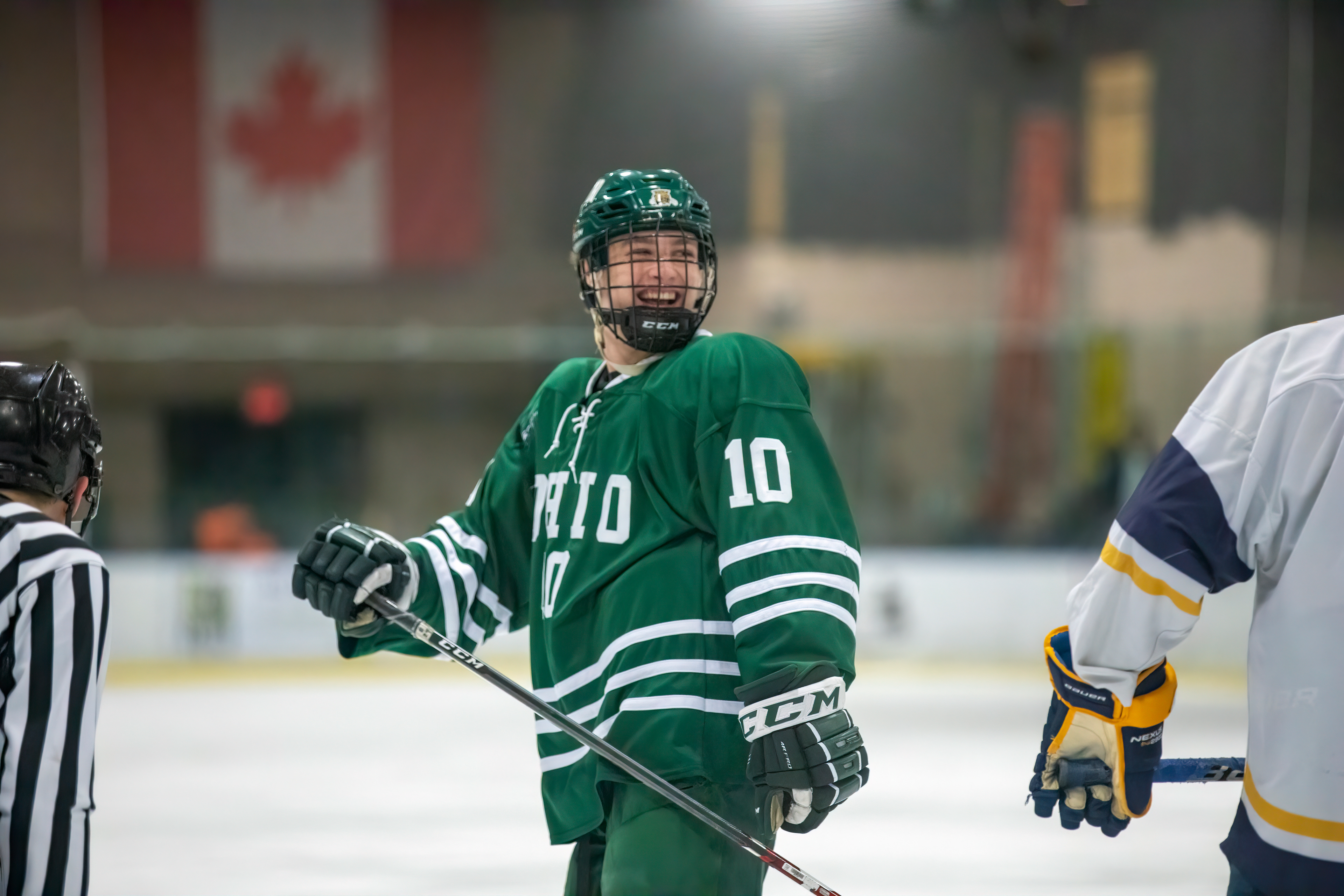 Ryan Leonard laughs between plays.