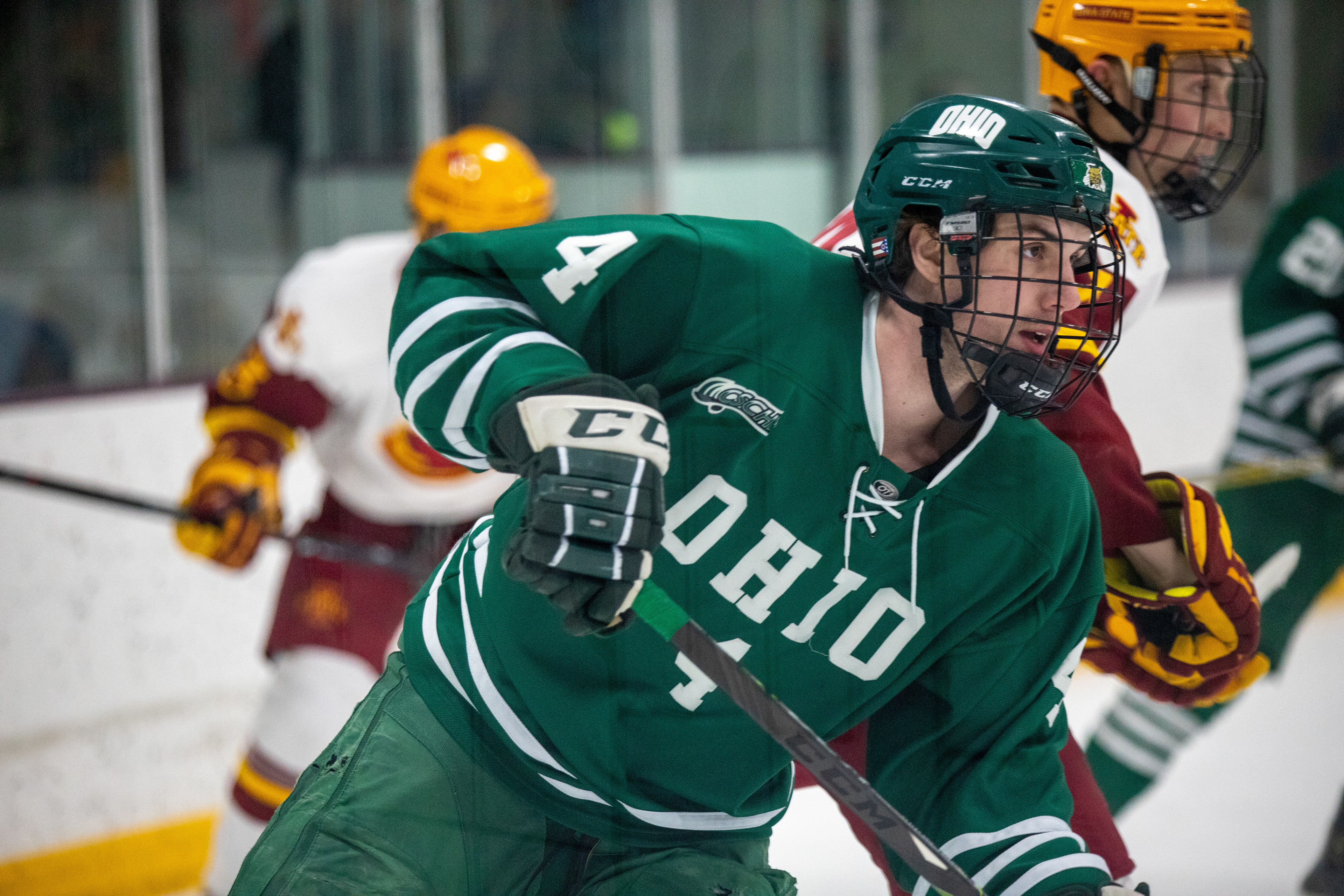 Tom Pokorney focuses up-ice as the play develops.