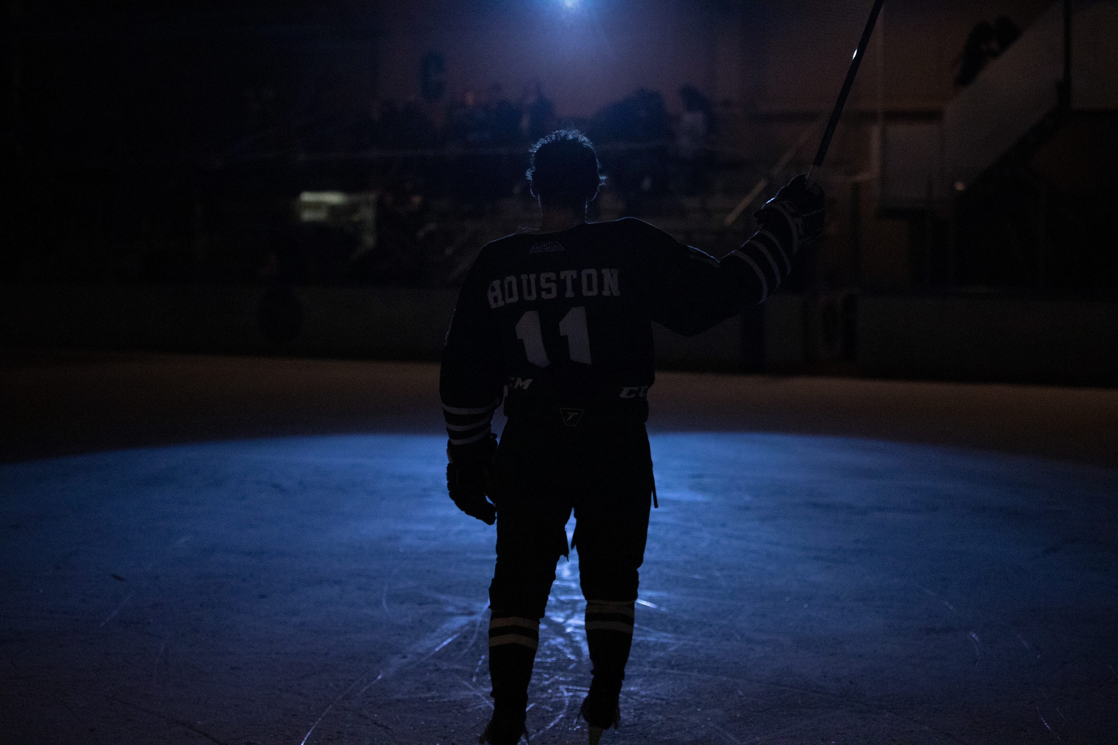 Jake Houston salutes the Bird Arena crowd one final time during Senior Night.