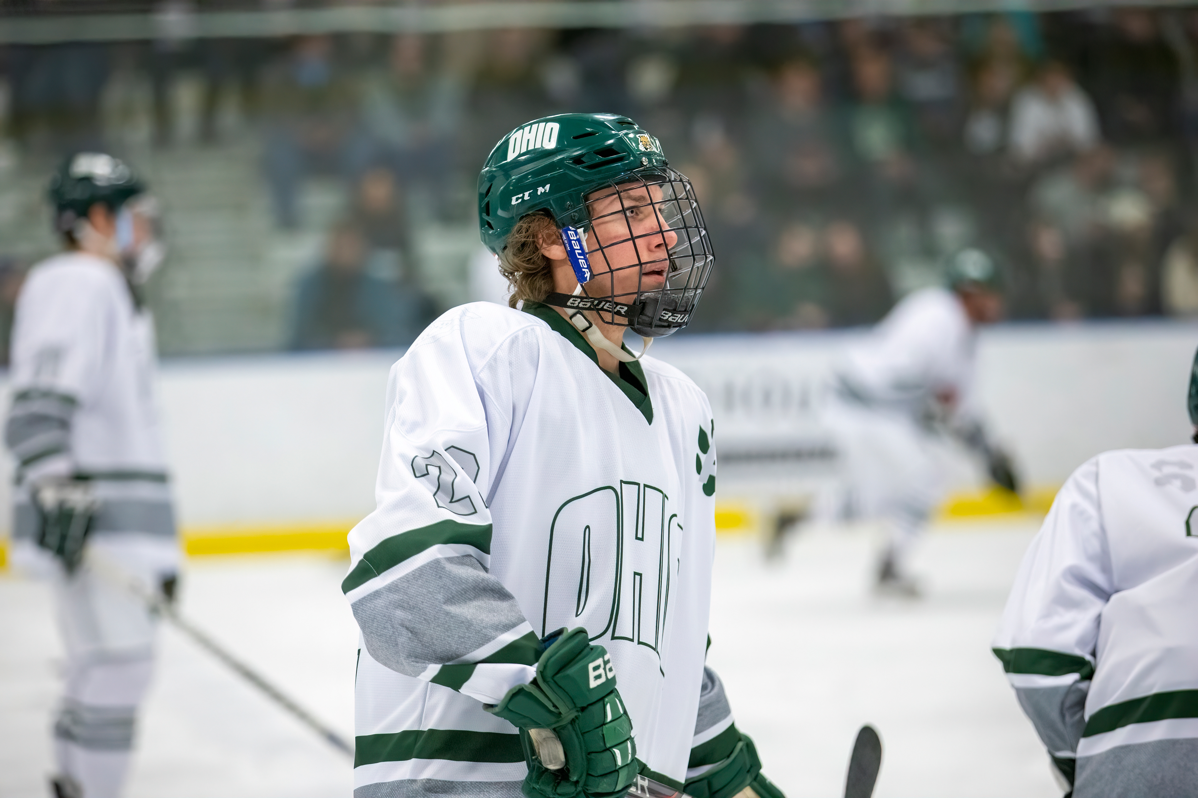 Tyler Harkins focuses during warmups.