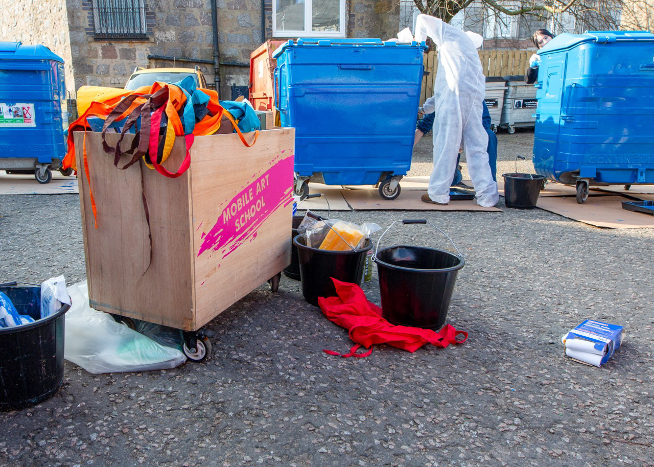 Gray’s School of Art staff and volunteers coming together on site, supplying paint and rollers to support the mural project.
