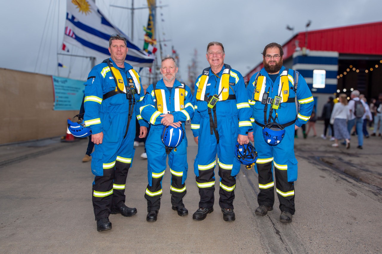 Standing Proud: Four Coastguard crew step away from duty for a wee walk through Tall Ships festival