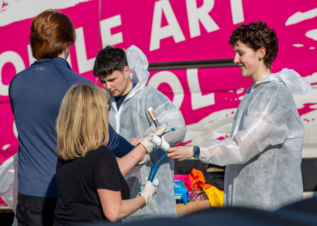 Ray working with a student from the Gray’s School of Art Mobile Art School, sharing skills and ideas through hands-on creative practice