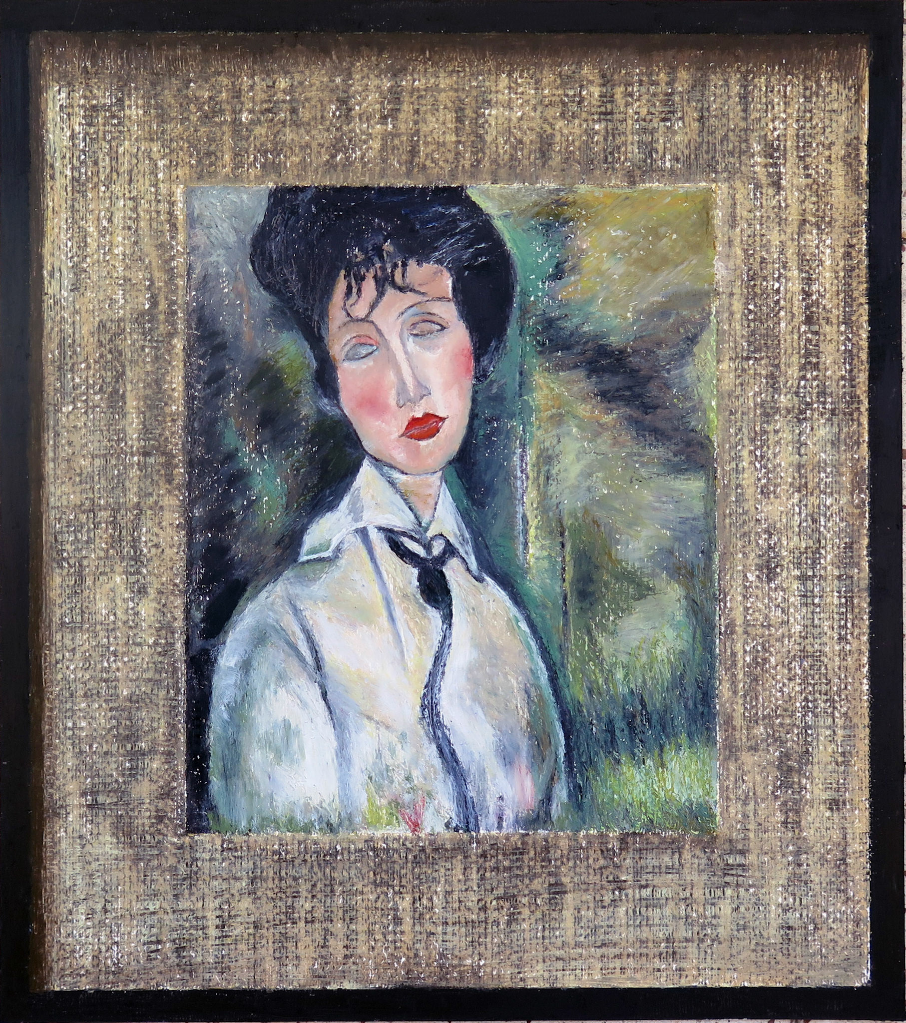 Kaplan and Carmel, 2020 | Amedeo Modigliani, Woman in Black Tie, 1917, replica framed by the Soberman's