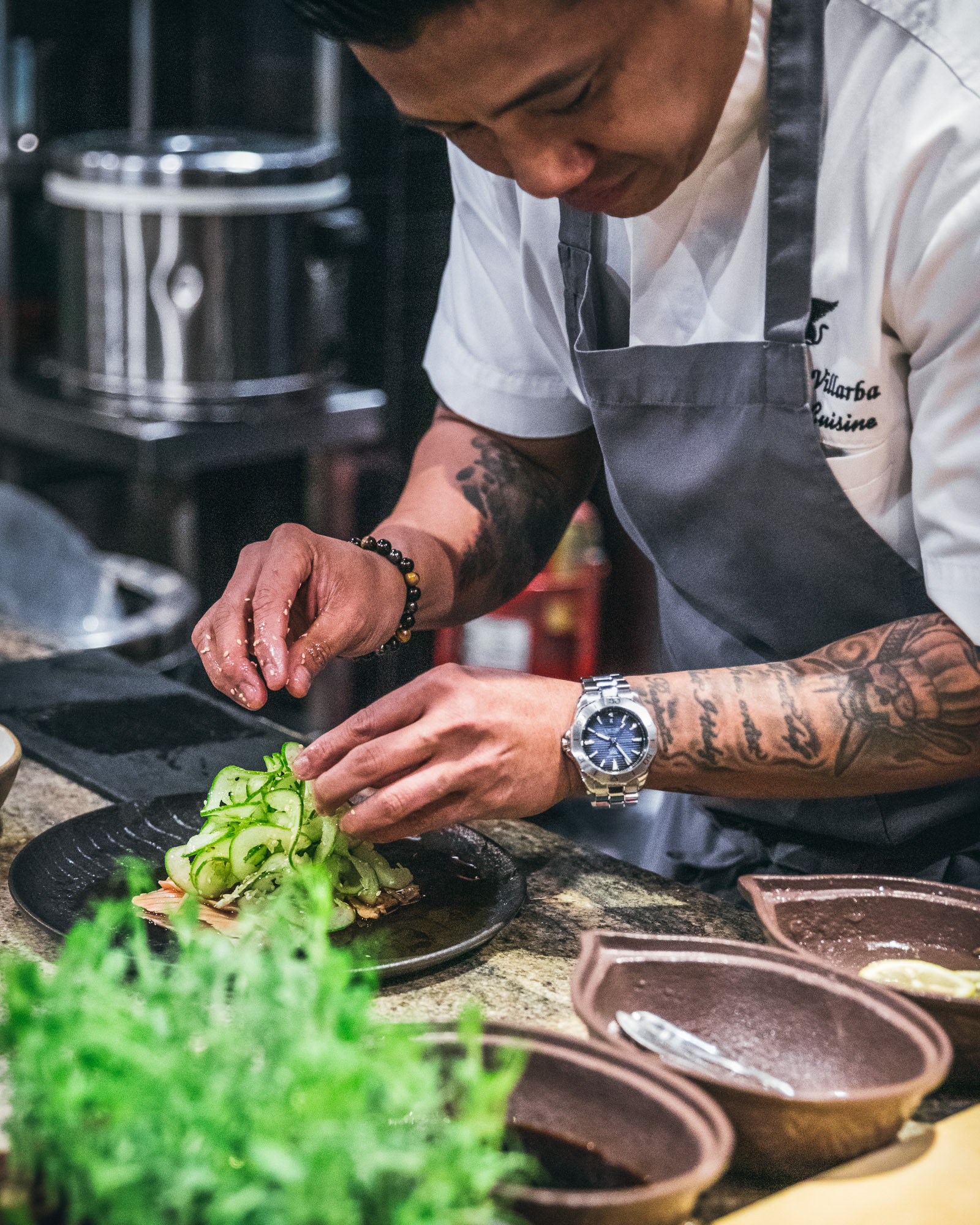 Chef preparing dish, restaurant photo Birgit Mayled