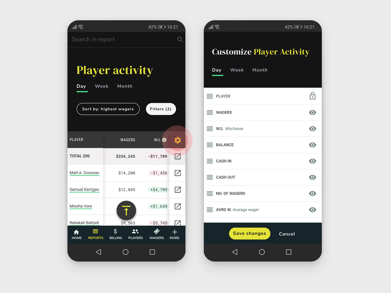 Mobile screens with UIs for customising table columns