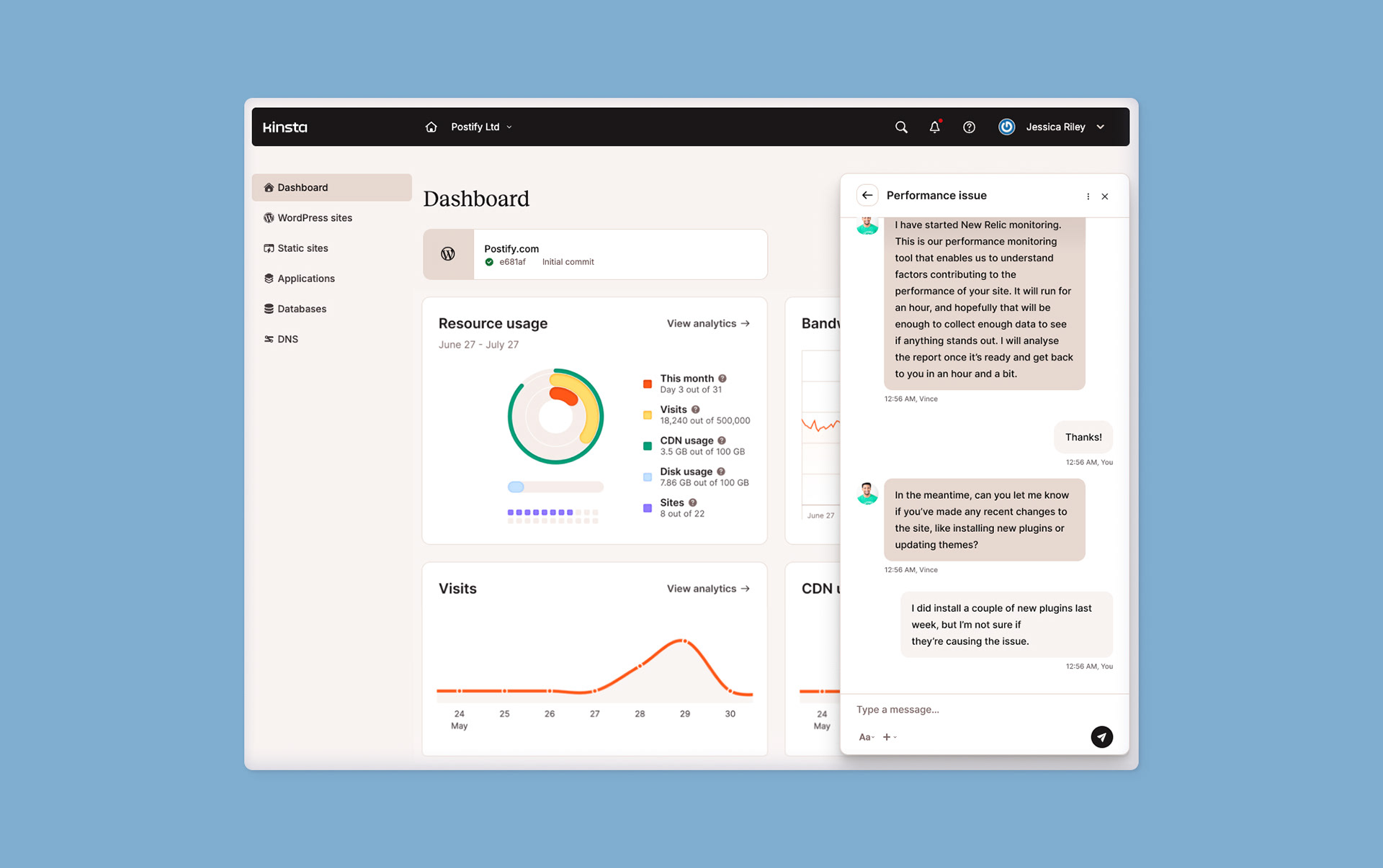 User side chat integration in the main web hosting product.