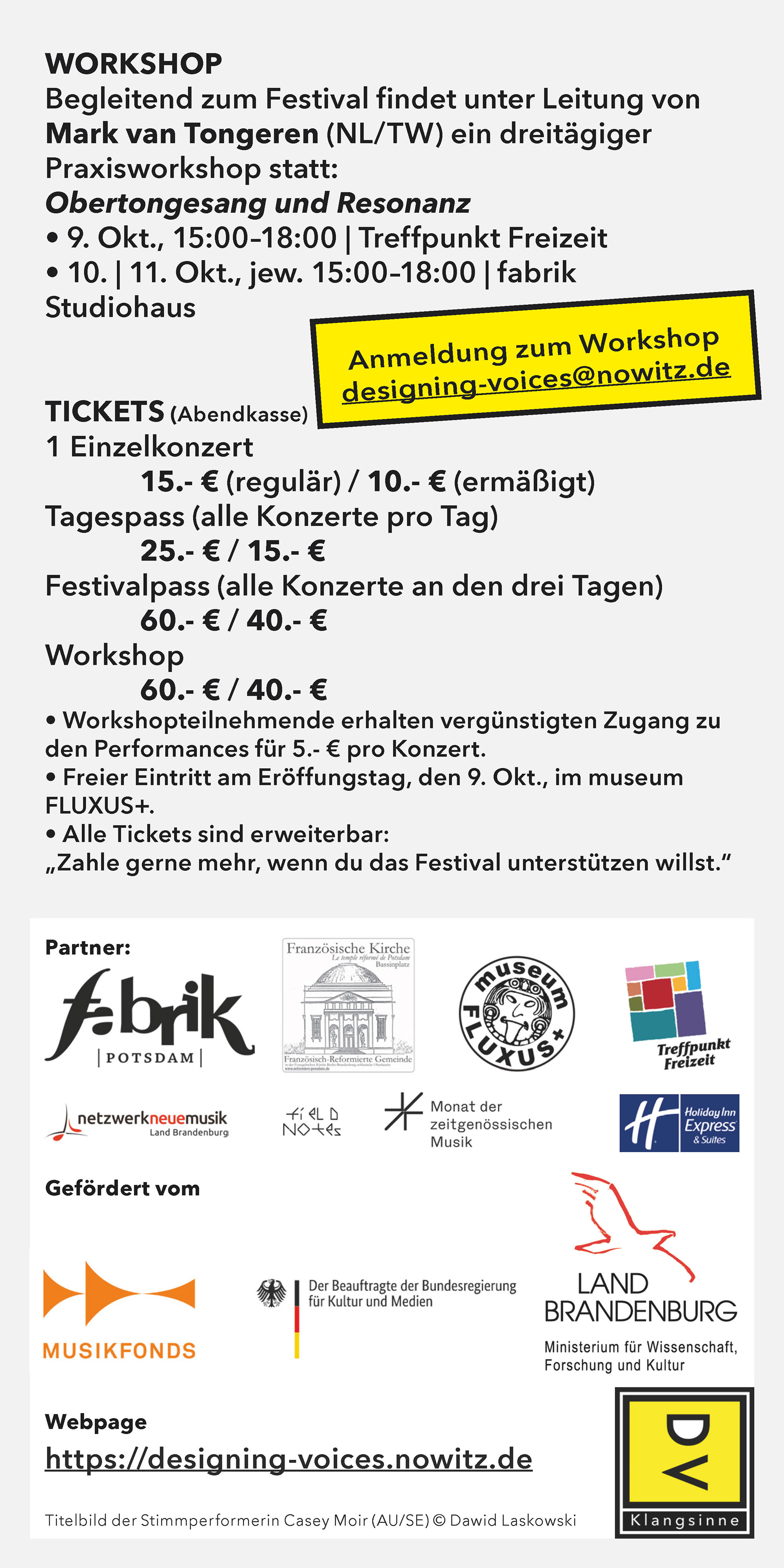 Workshop, tickets & credits DESIGNING VOICES 2025 Flyer