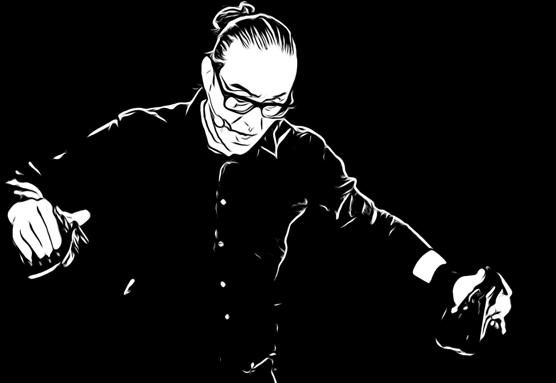 Alex Nowitz with the gesture-controlled live electronics called "strophonion" (photo by Oscar Loeser).