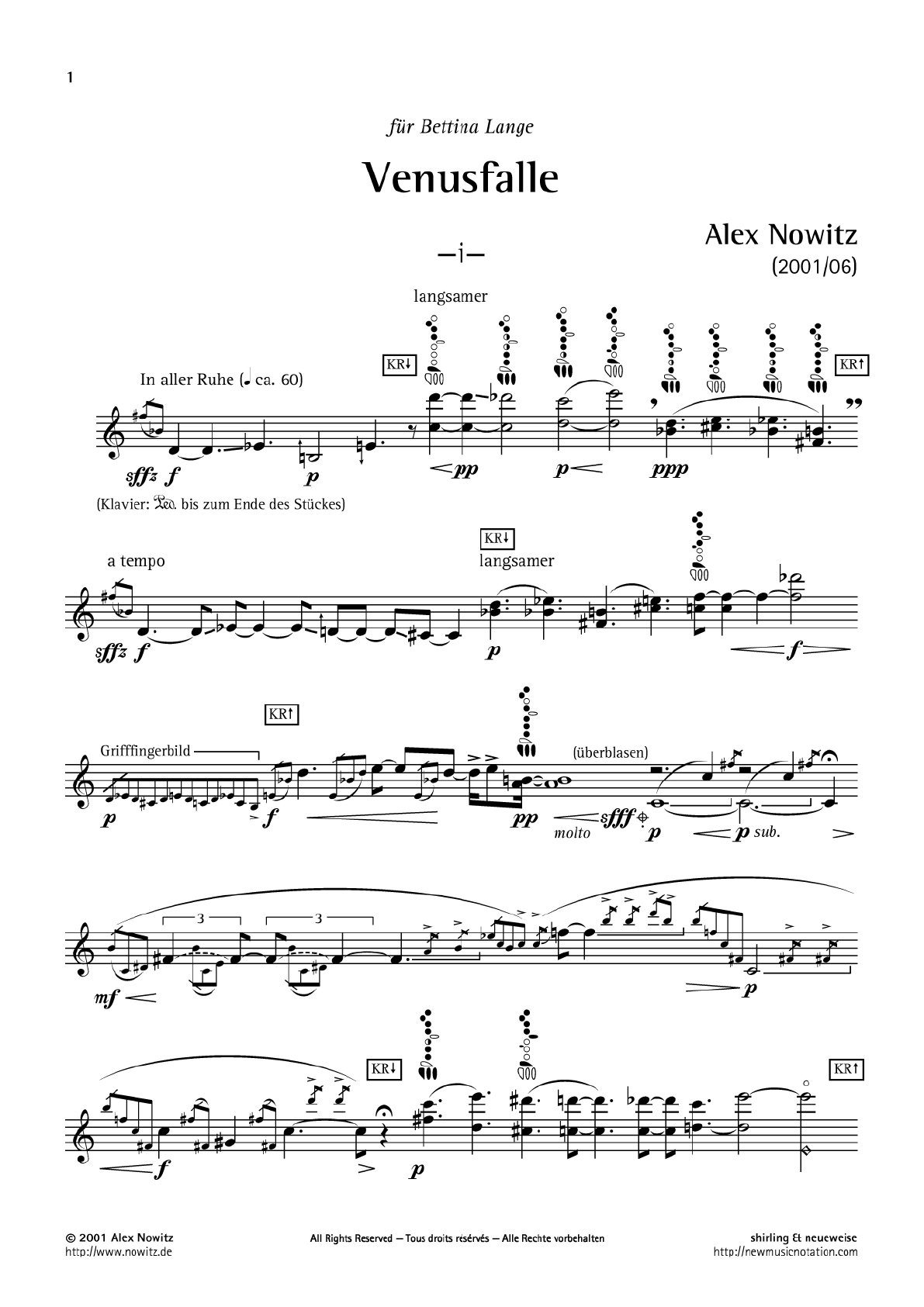 score of the Venusfalle [Venus fly trap], 2001/06