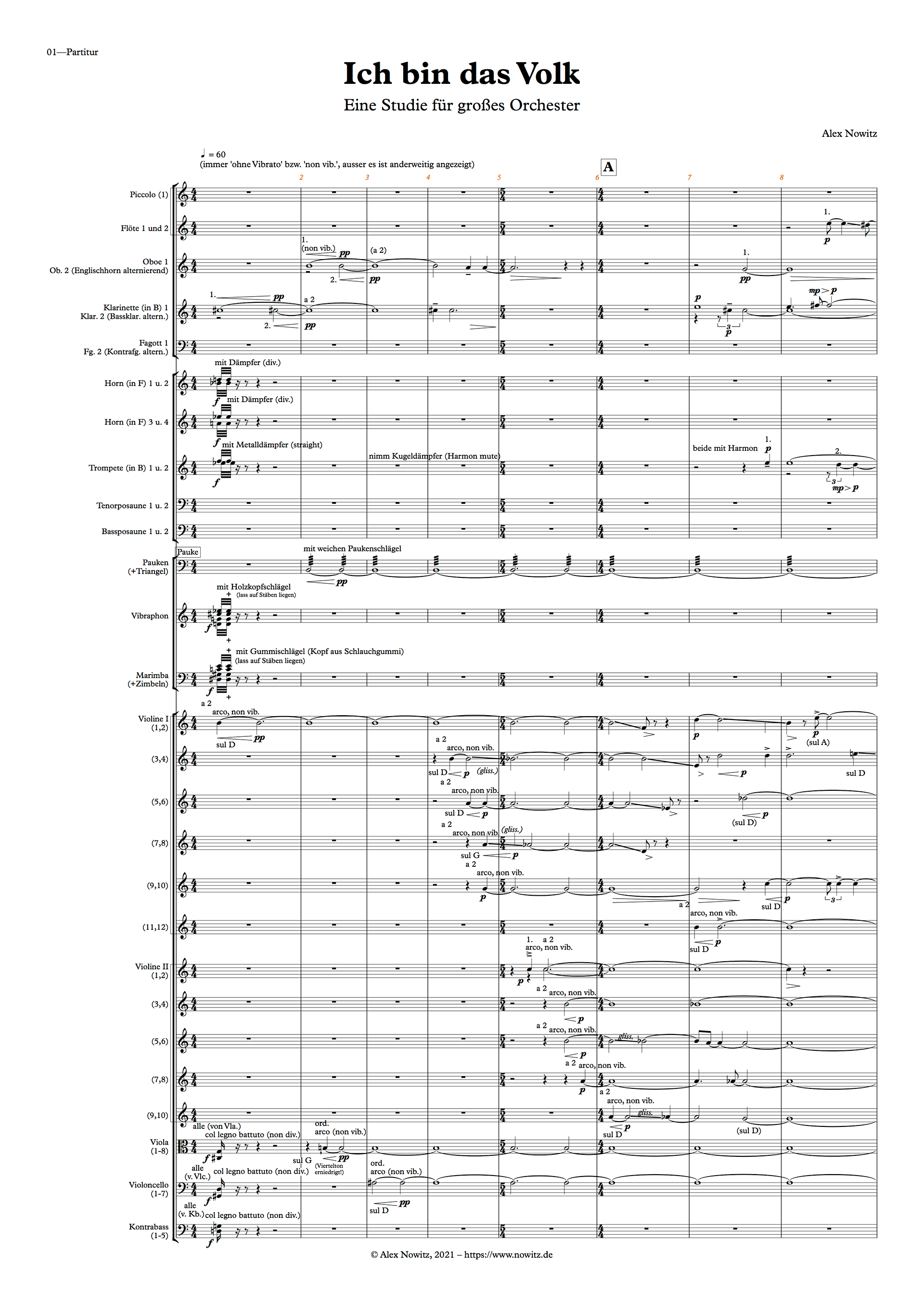 Score of Alex Nowitz: 'Ich bin das Volk' [I am the people] for large orchestra, recorded by the German Film Orchestra Babelsberg (comp. 2021; publ. 2023)