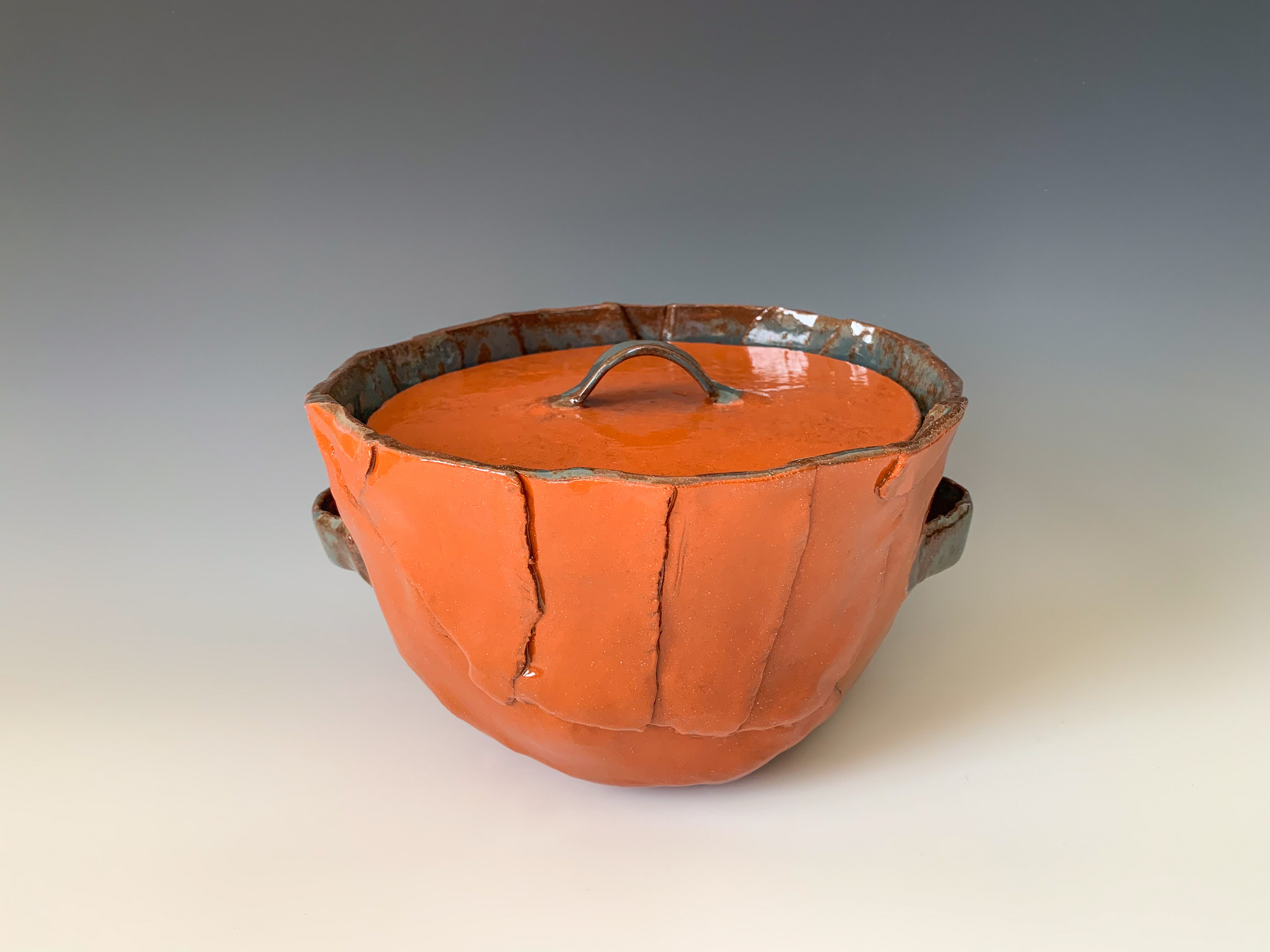 Torn Slab Strip Lidded Bowl
