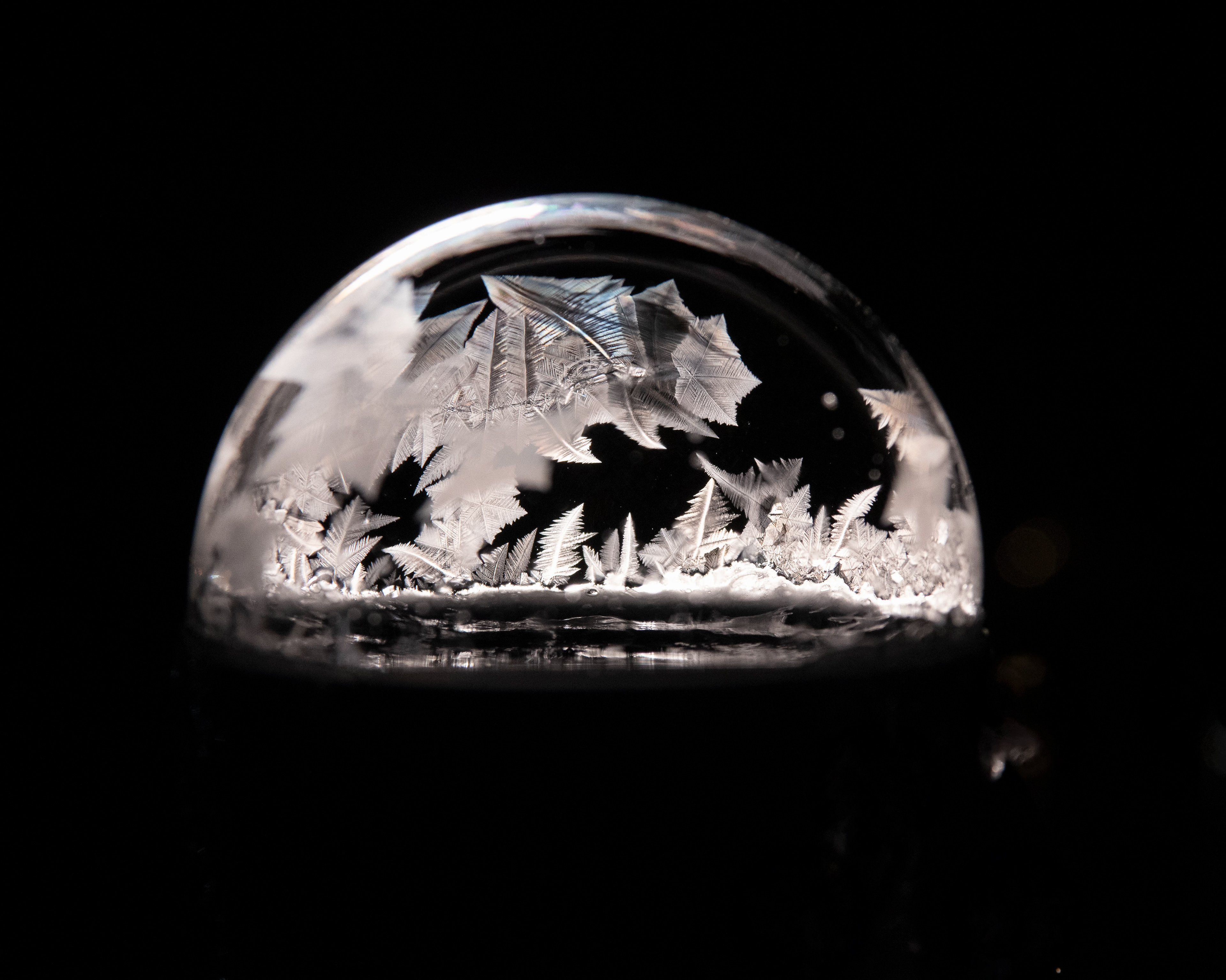 Ice crystals from in a frozen bubble