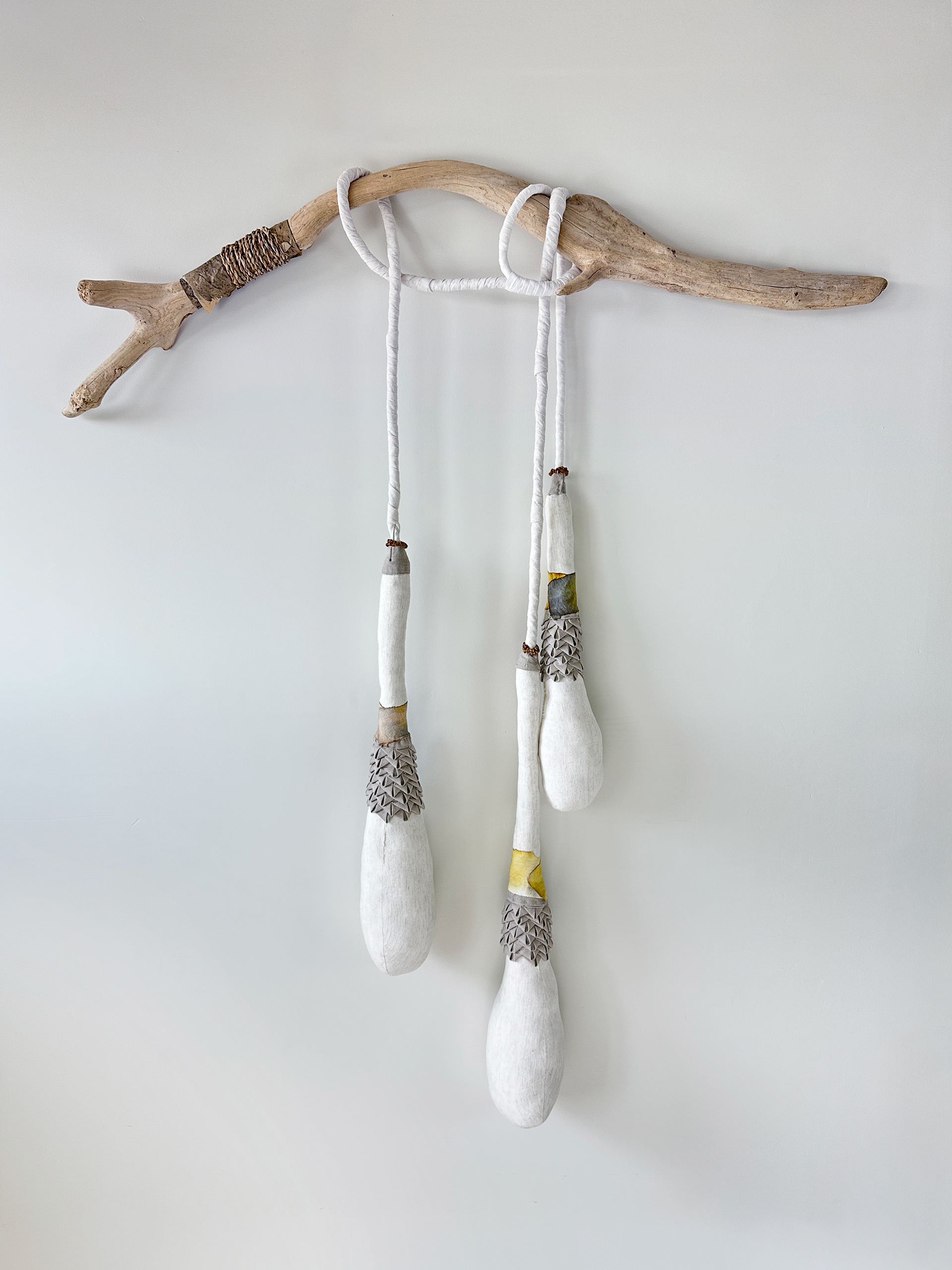 Soft Gravity  2026  Textile, wood, wood beads  H160 x W120 x D13cm