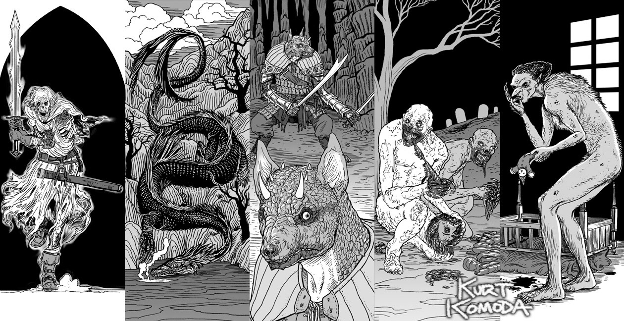 Various monster illustrations for Burning Wheel's Monster Burner book.