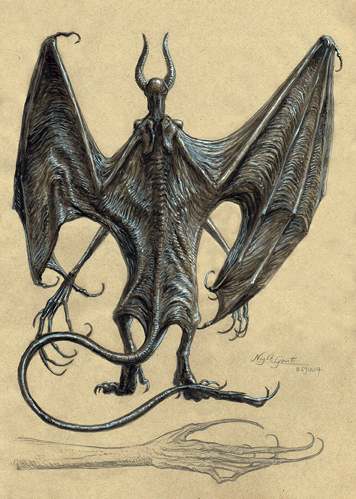 Night-gaunt Back, pencil and gouache.