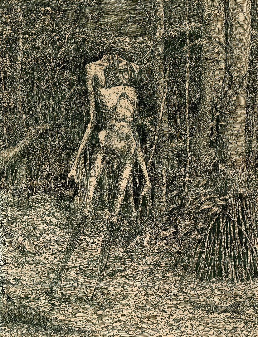 Youaltepuztli, pen and ink.