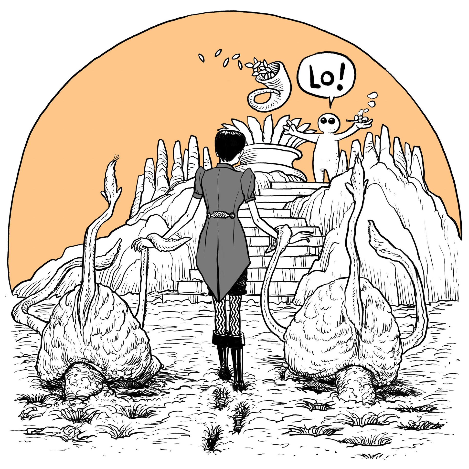 Dorothea escorted by the Otyughs