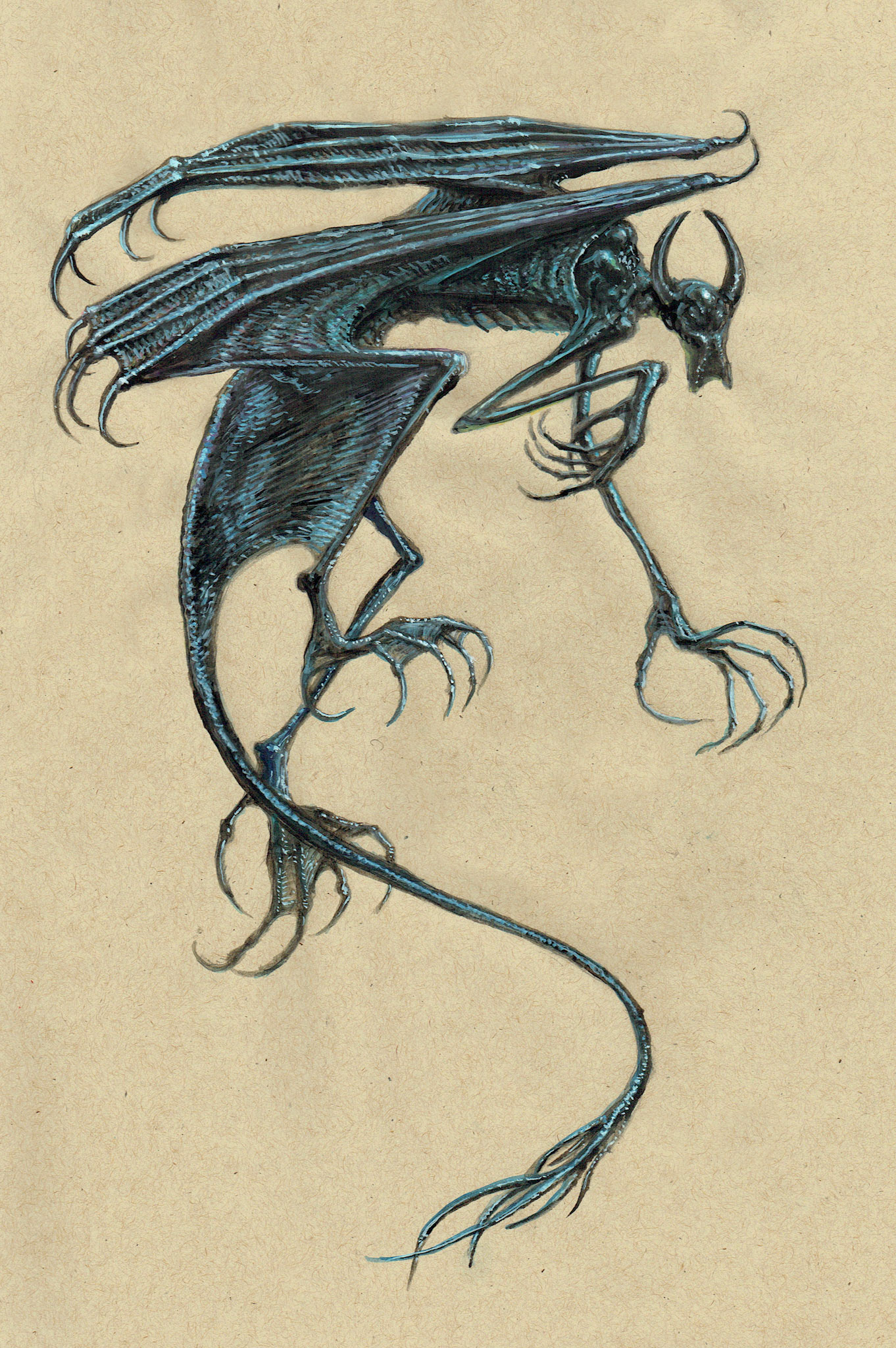 NIght-gaunt Crawl, pencil, watercolor and gouache.