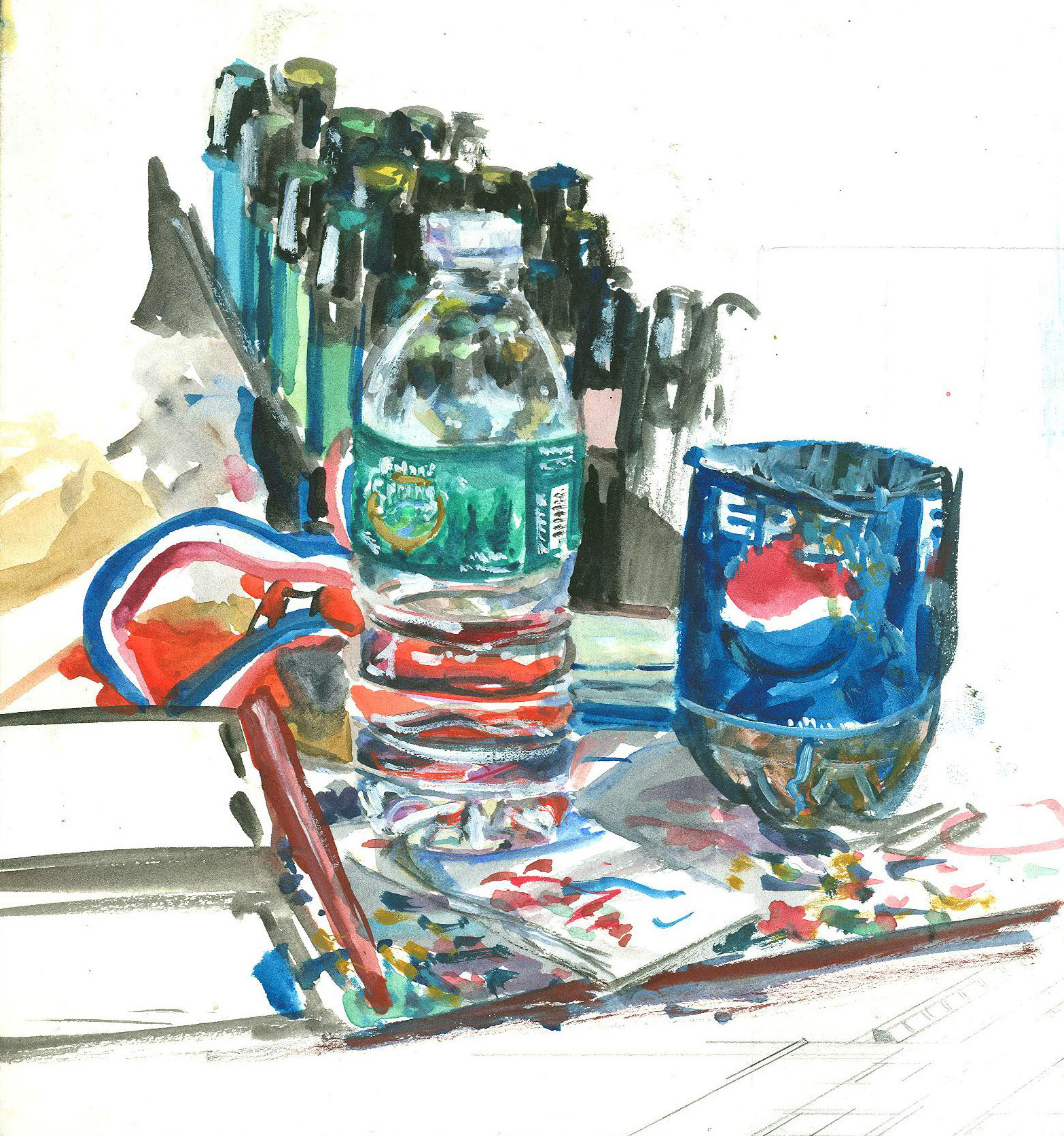 Watercolor sketch of my desk when I worked on 45th St. in NYC.