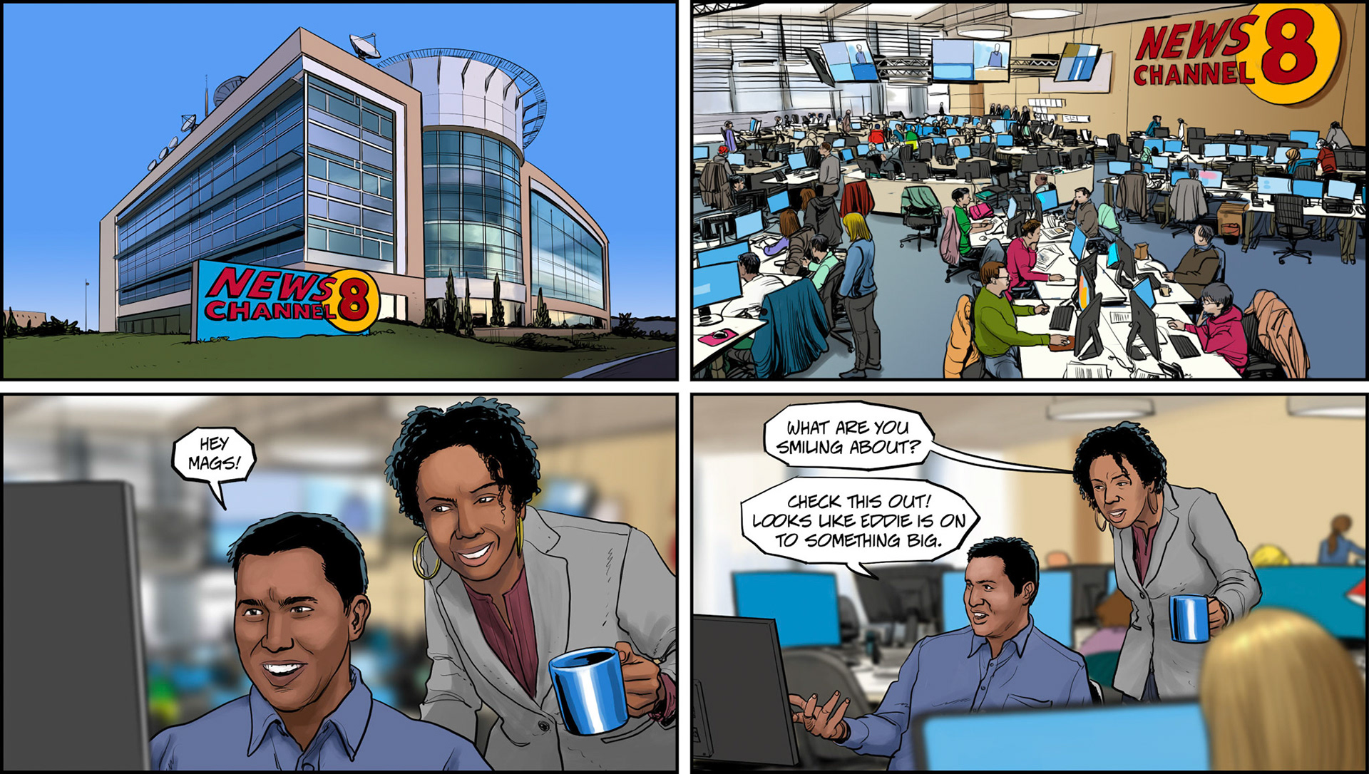 Frames for an internal Warner Media motion comic