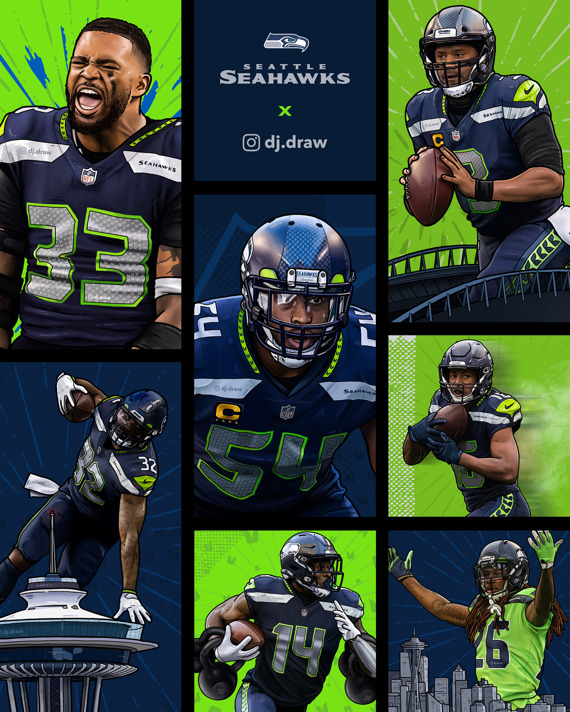 Seattle Seahawks Tyler Lockett Russell Wilson Chris Carson DK