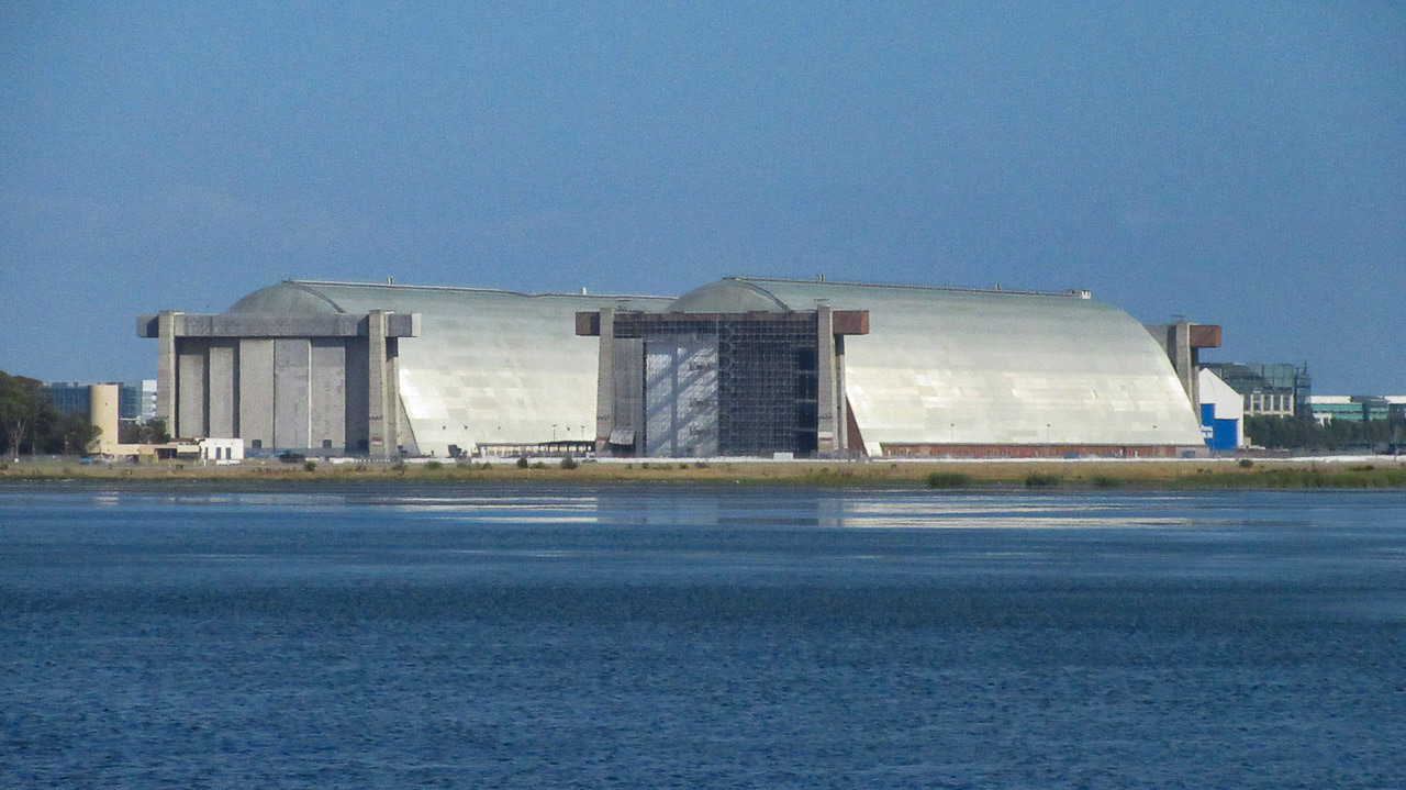 Moffett Field Hangars 2 &amp; 3  from SF Bay Trail