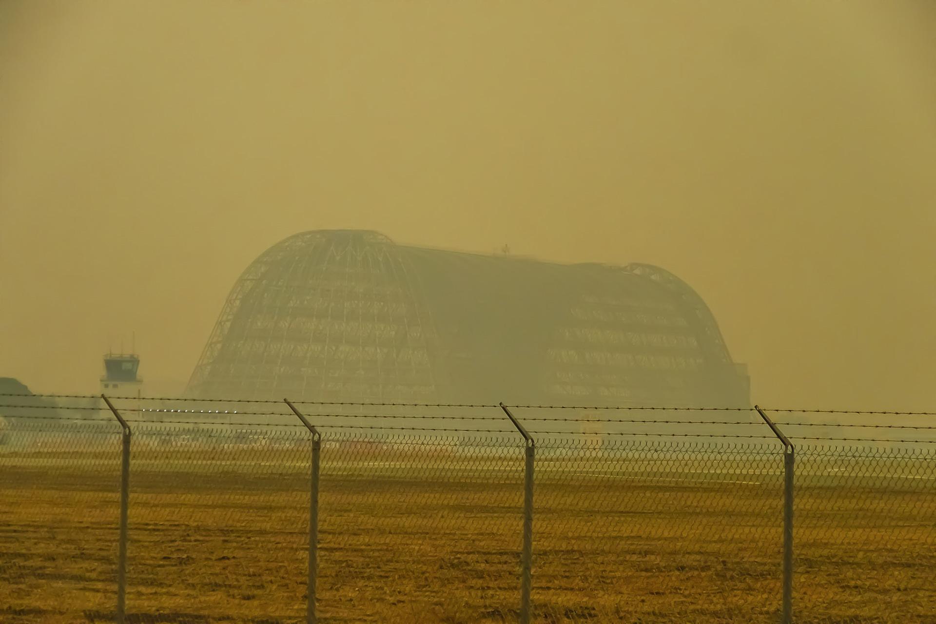 Hangar One, Moffett Field, CA thru Smoke-Filled Sky