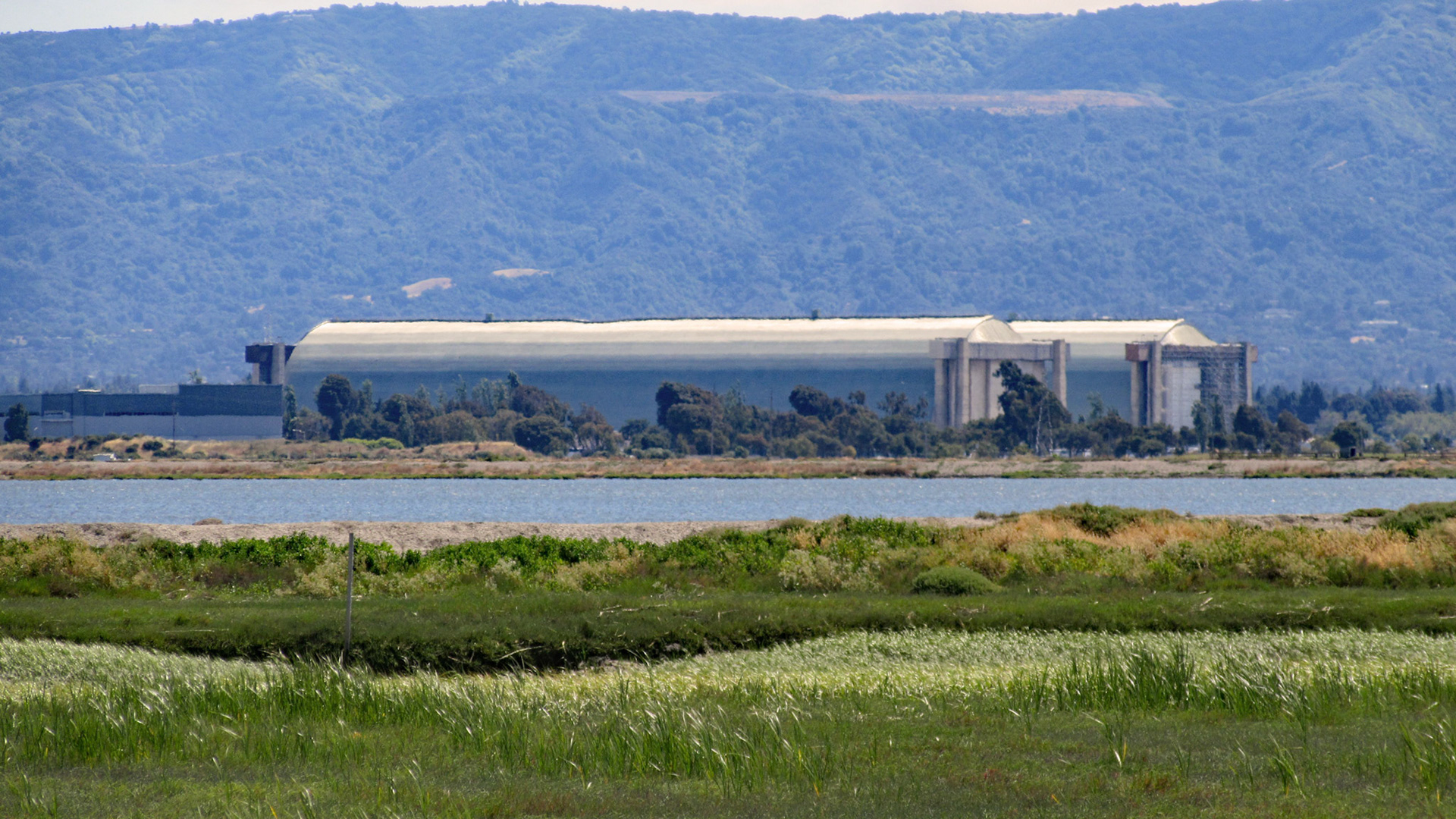 Hangars @&amp;3, Moffett Field From Alviso Levee