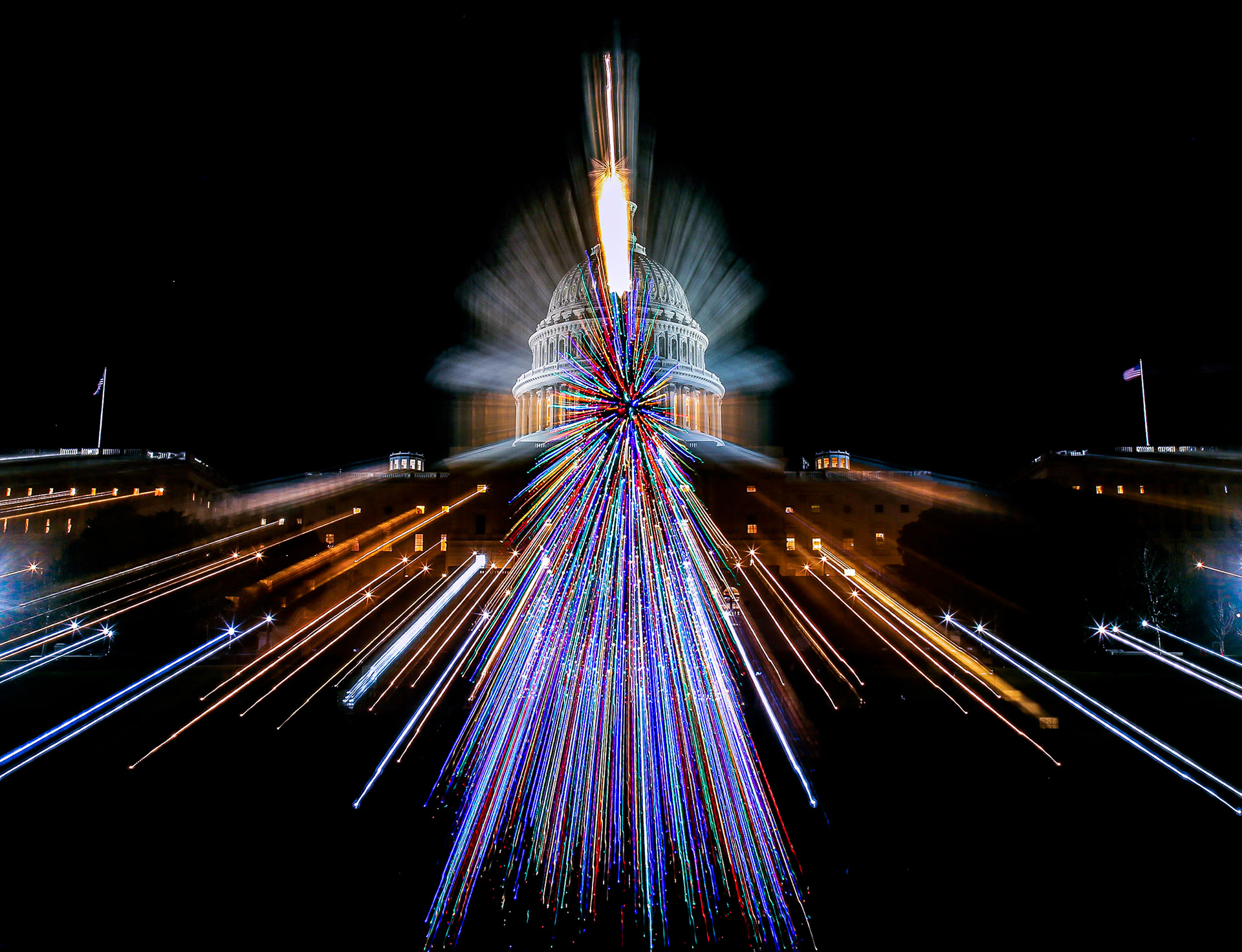 A zoom time exposure of the Capitol Christmas Tree on the west lawn of the U.S. Capitol. (Washington, DC))