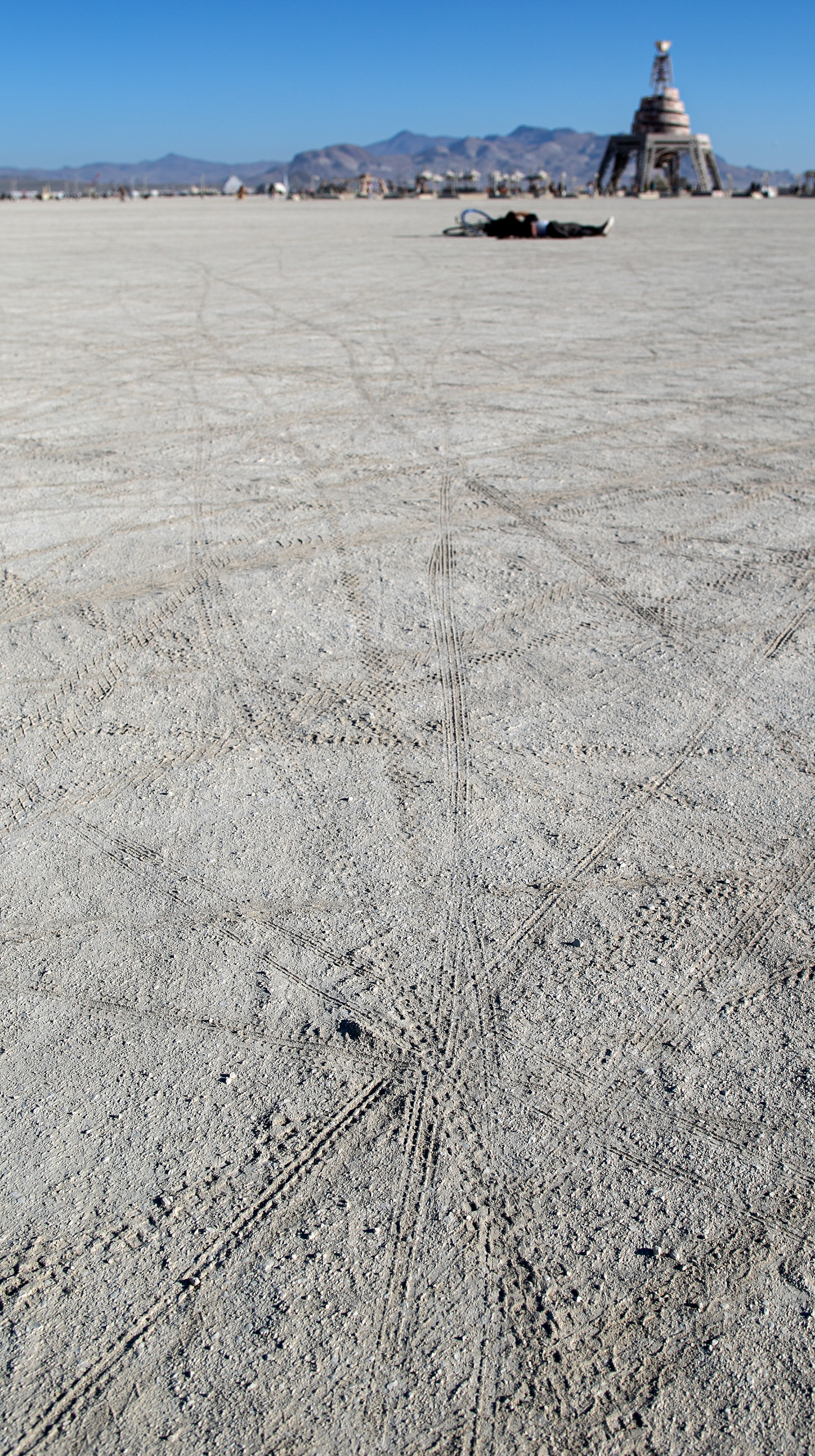 Much of the playa of BRC seems wide open but bicycle and foot traffic covers the entire expanse of the city.