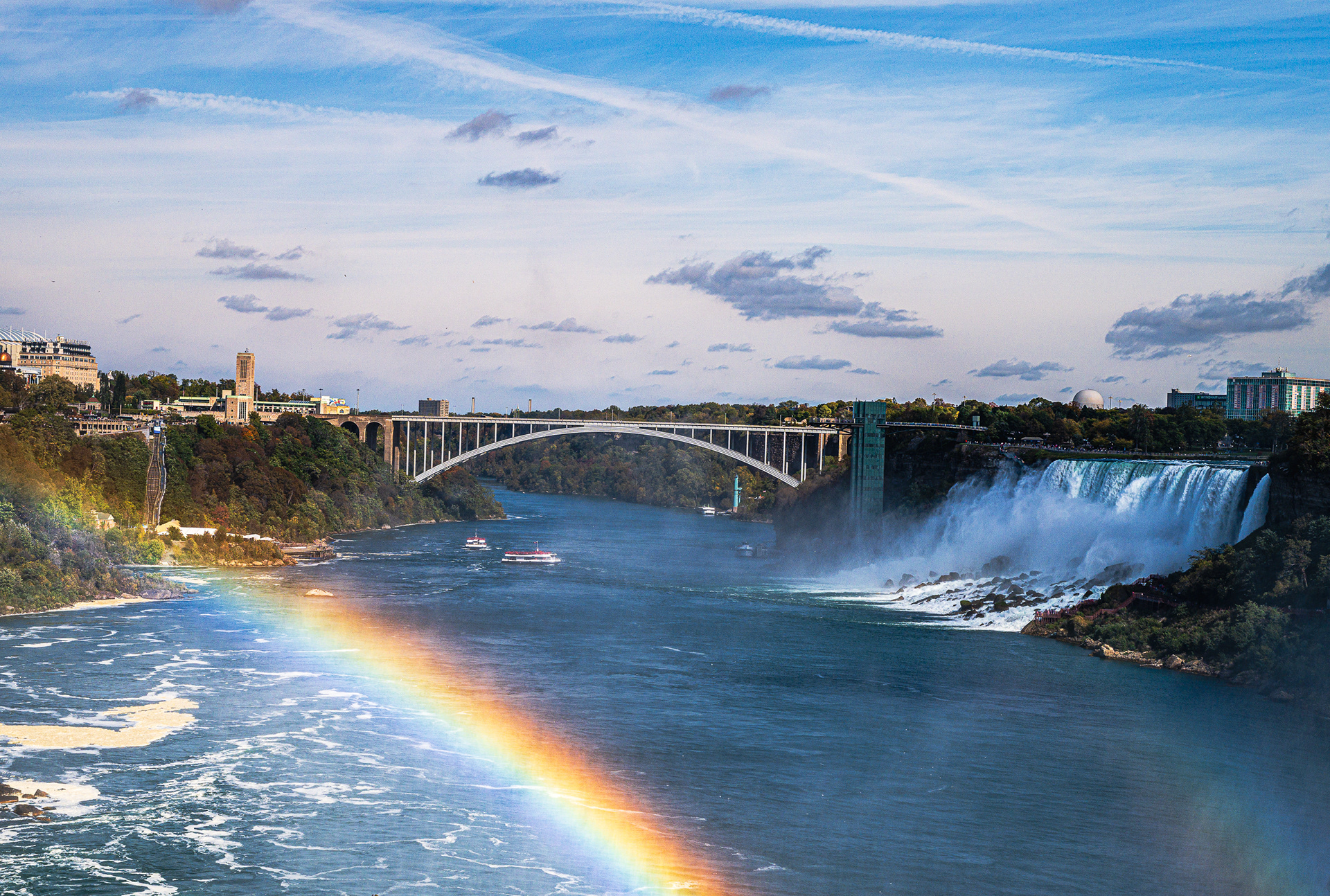 Niagara Falls With Bridge Connecting  Canada And The US