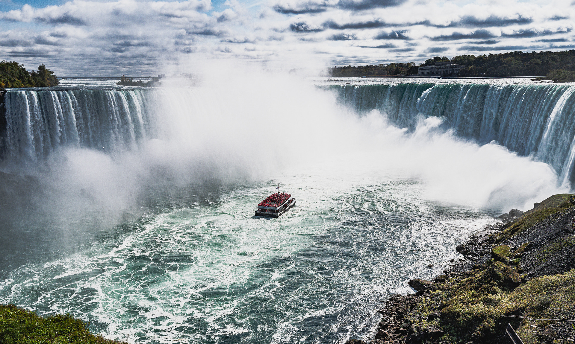 View Of The Open Air Tour Boat Heading Into The Mist Plume